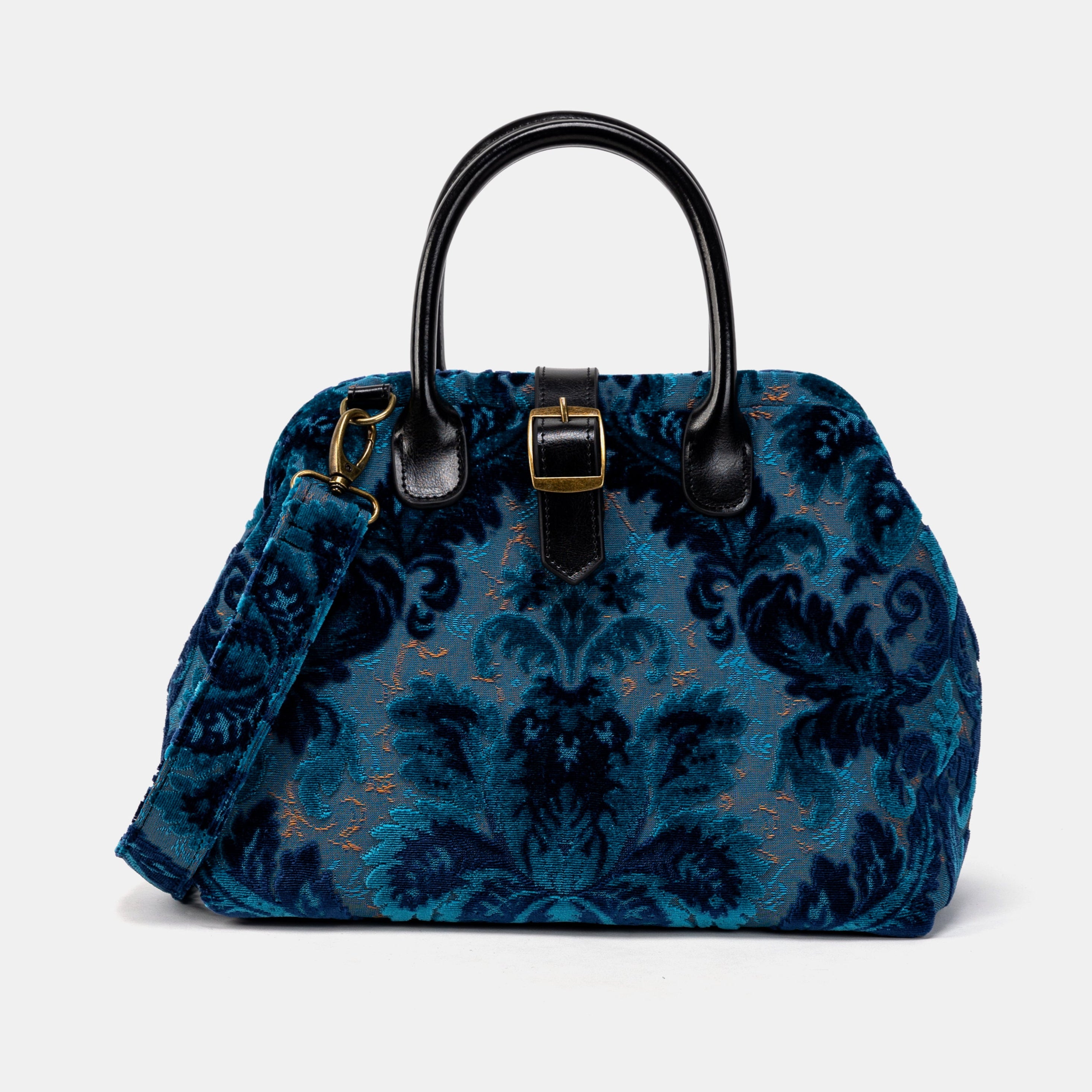 Burnout Velvet Revival Aqua Carpet Handbag Purse full front