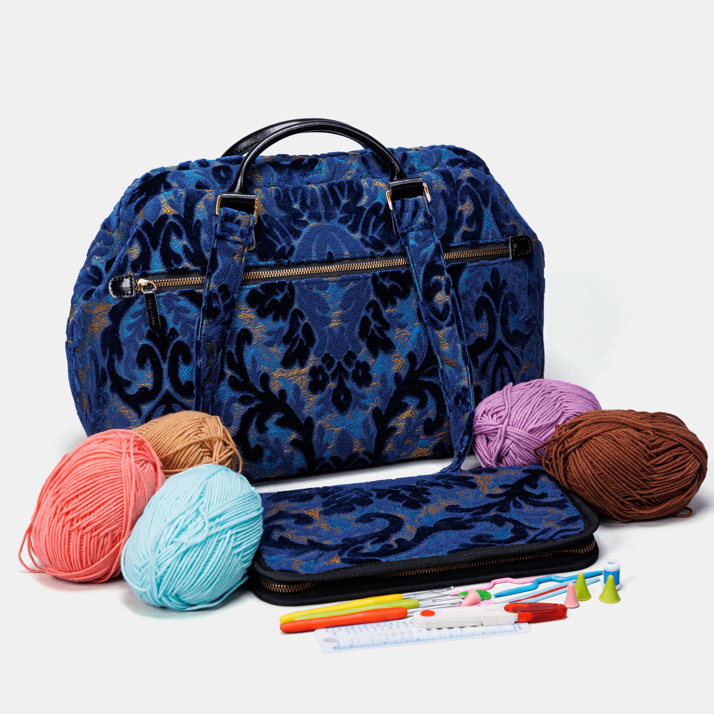 Burnout Velvet Navy Knitting Project Bag MCW Handmade-8