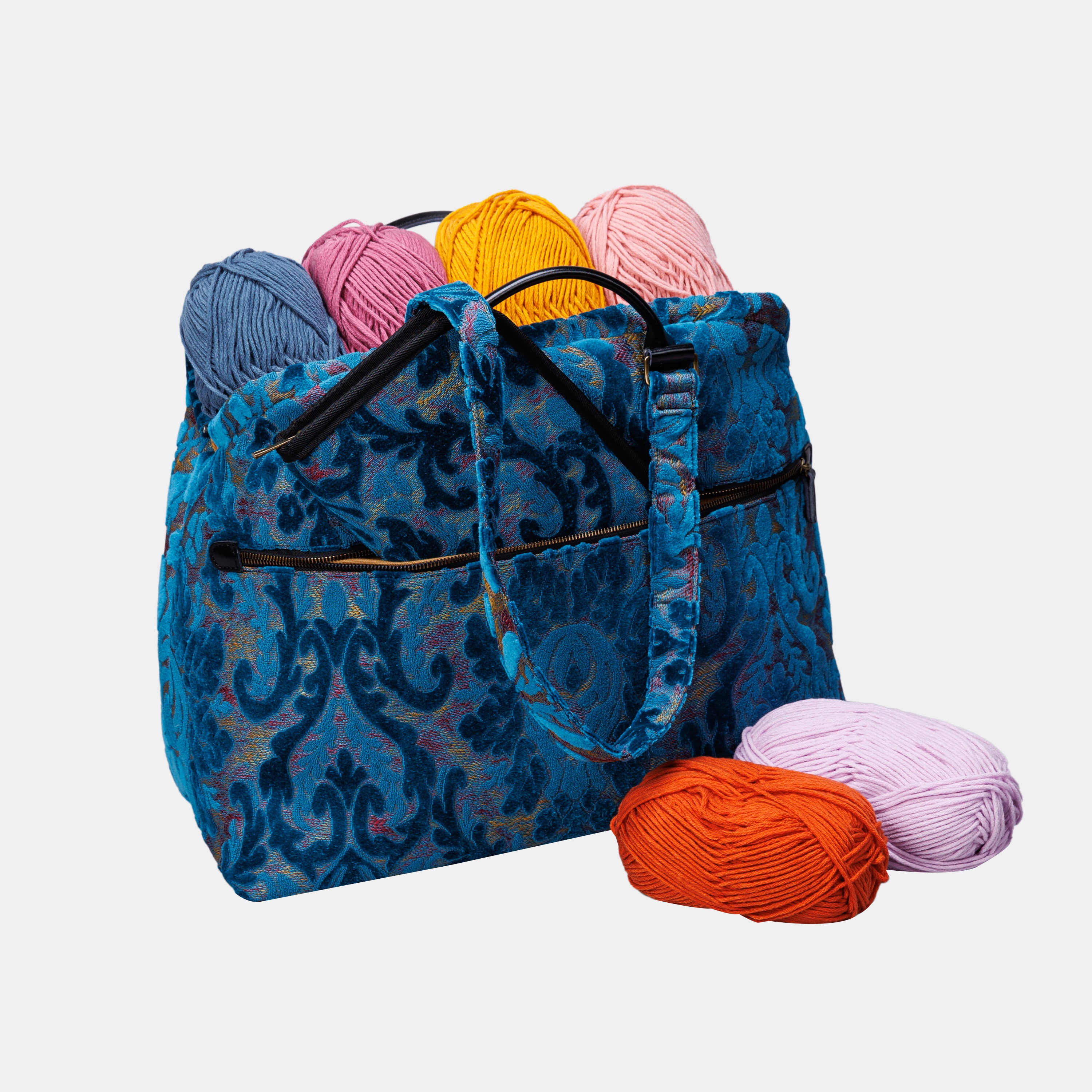 Burnout Velvet Aqua Blue Knitting Project Bag MCW Handmade-7