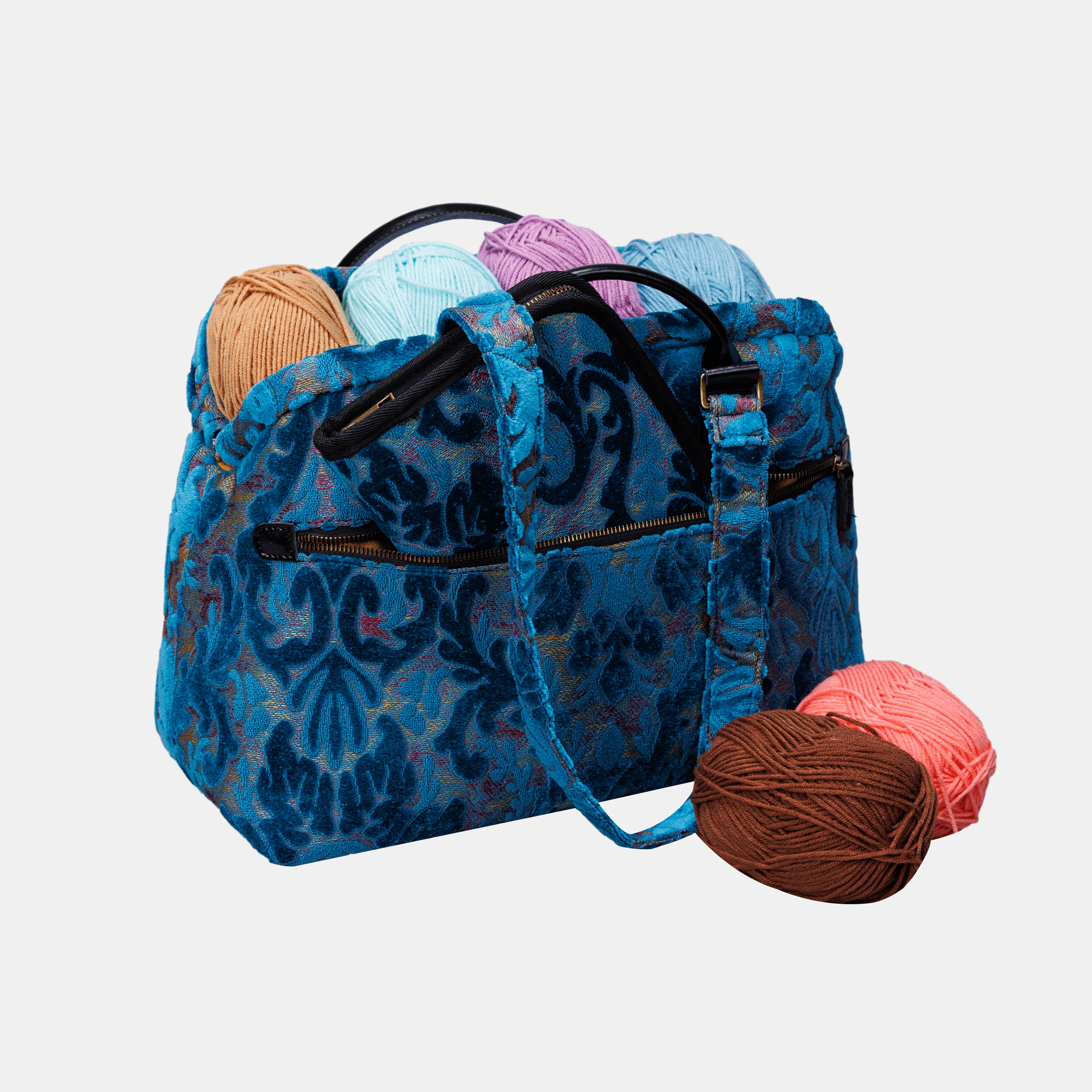 Burnout Velvet Aqua Blue Knitting Project Bag MCW Handmade-11