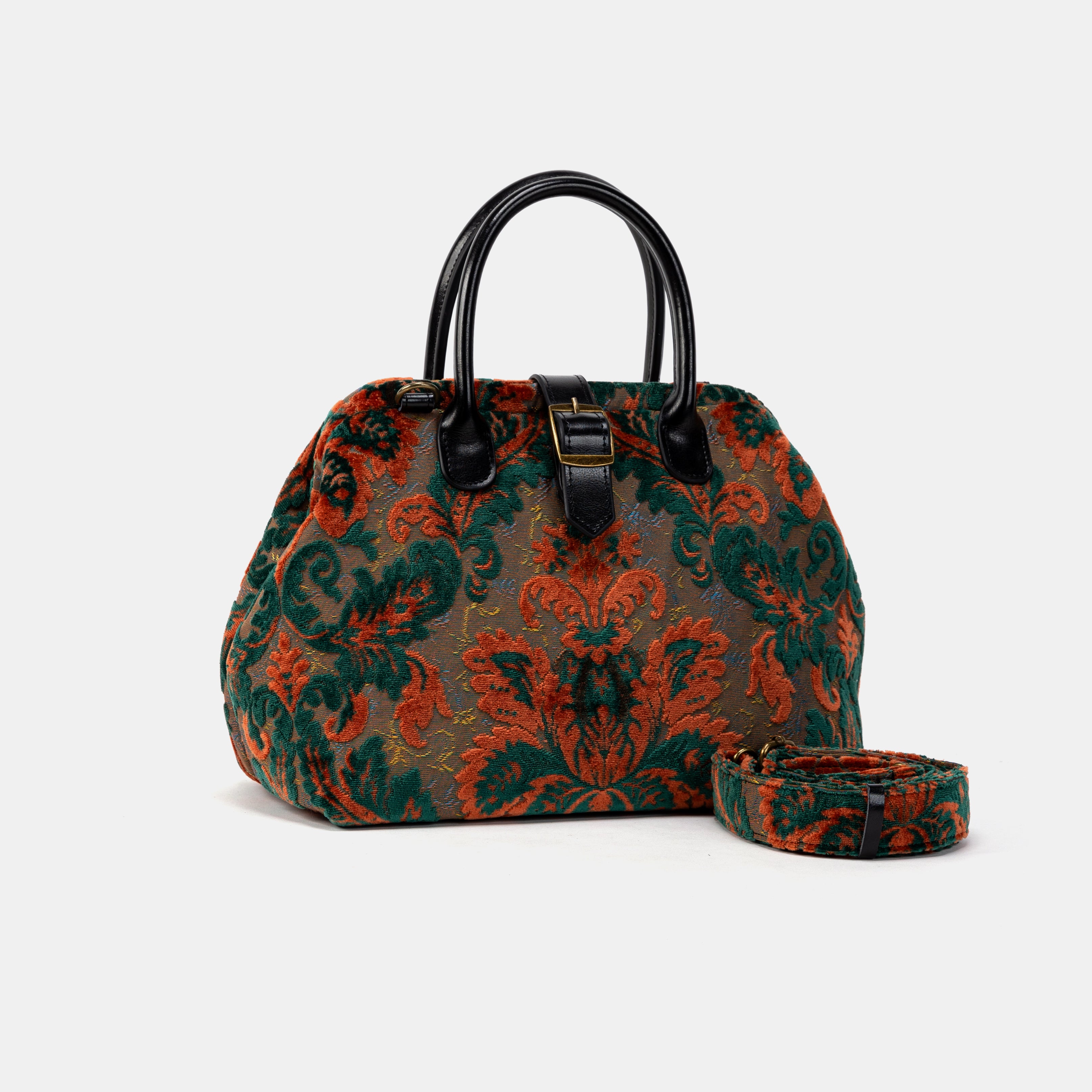 Burnout Velvet Revival Jade Carpet Handbag Purse with belt