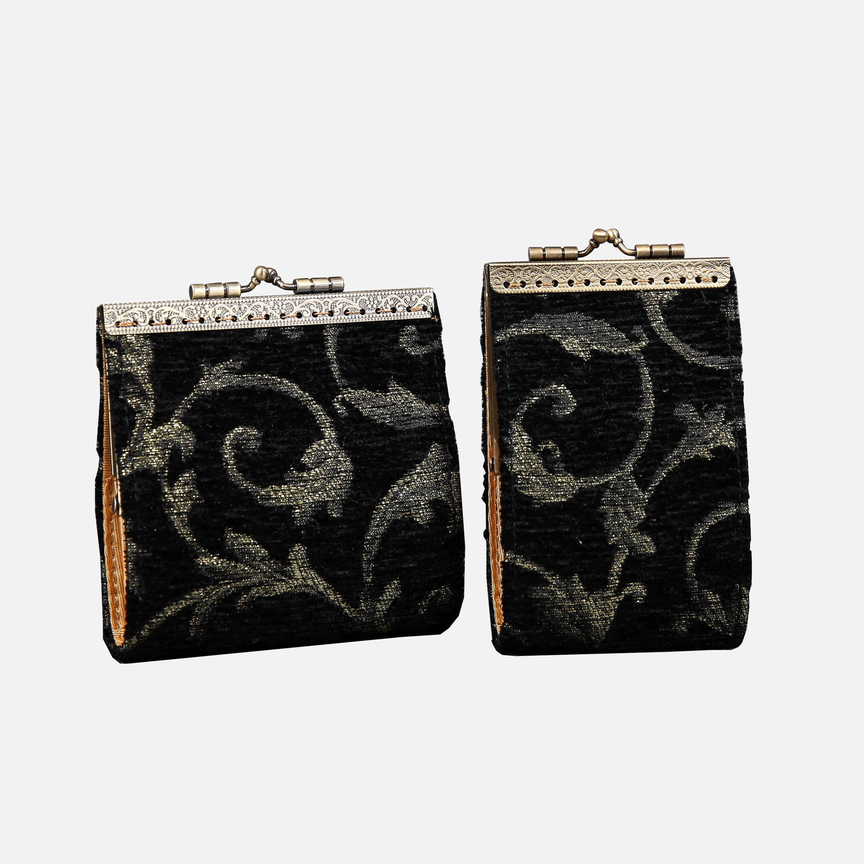 Vintage Scroll Black/D. Green Card Wallet MCW Handmade