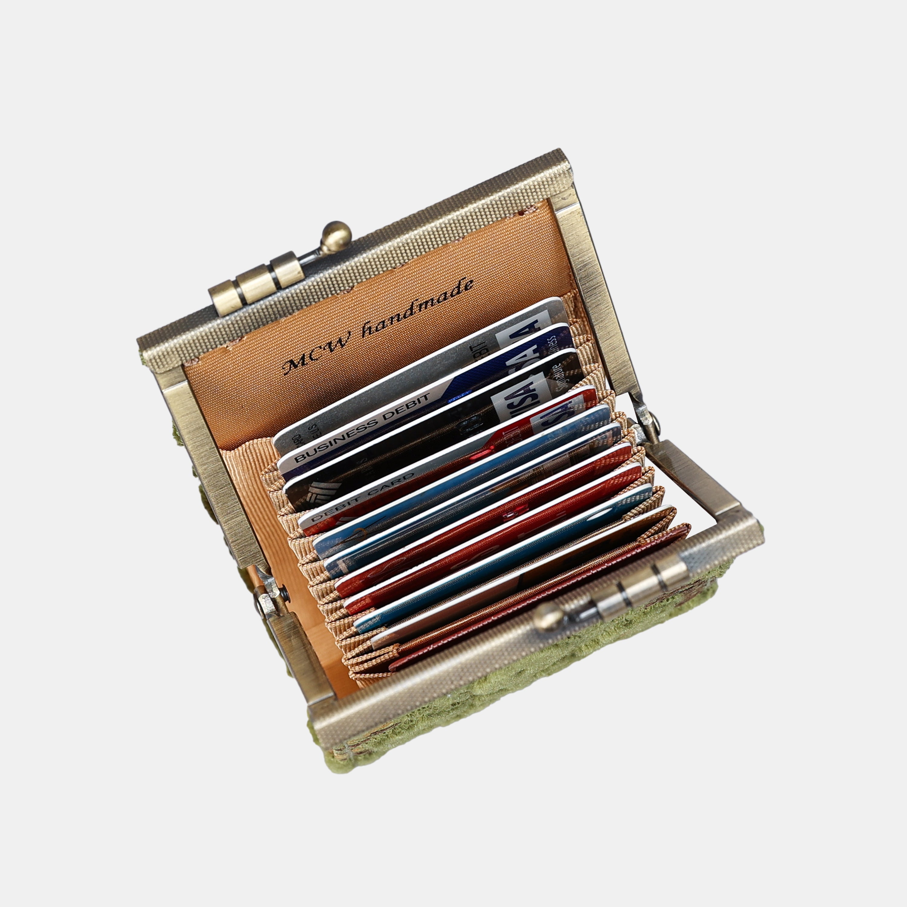 Burnout Velvet Fern Green Card Wallet MCW Handmade-3