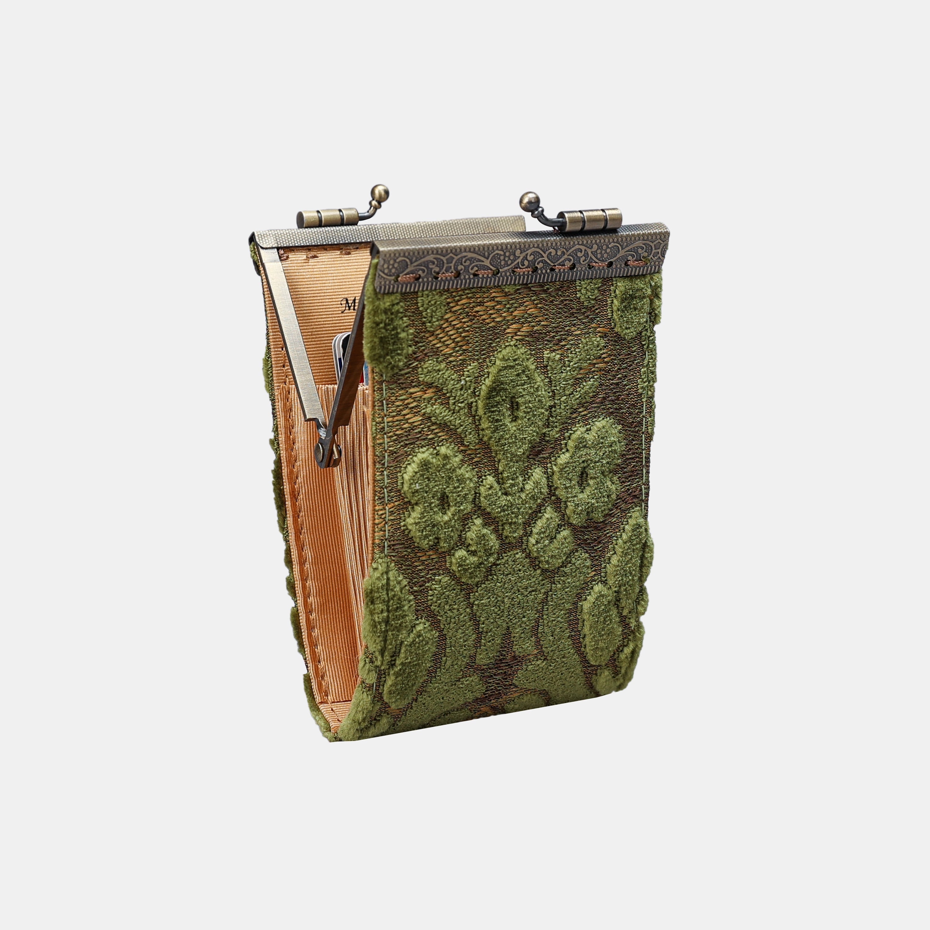 Burnout Velvet Fern Green Card Wallet MCW Handmade-2