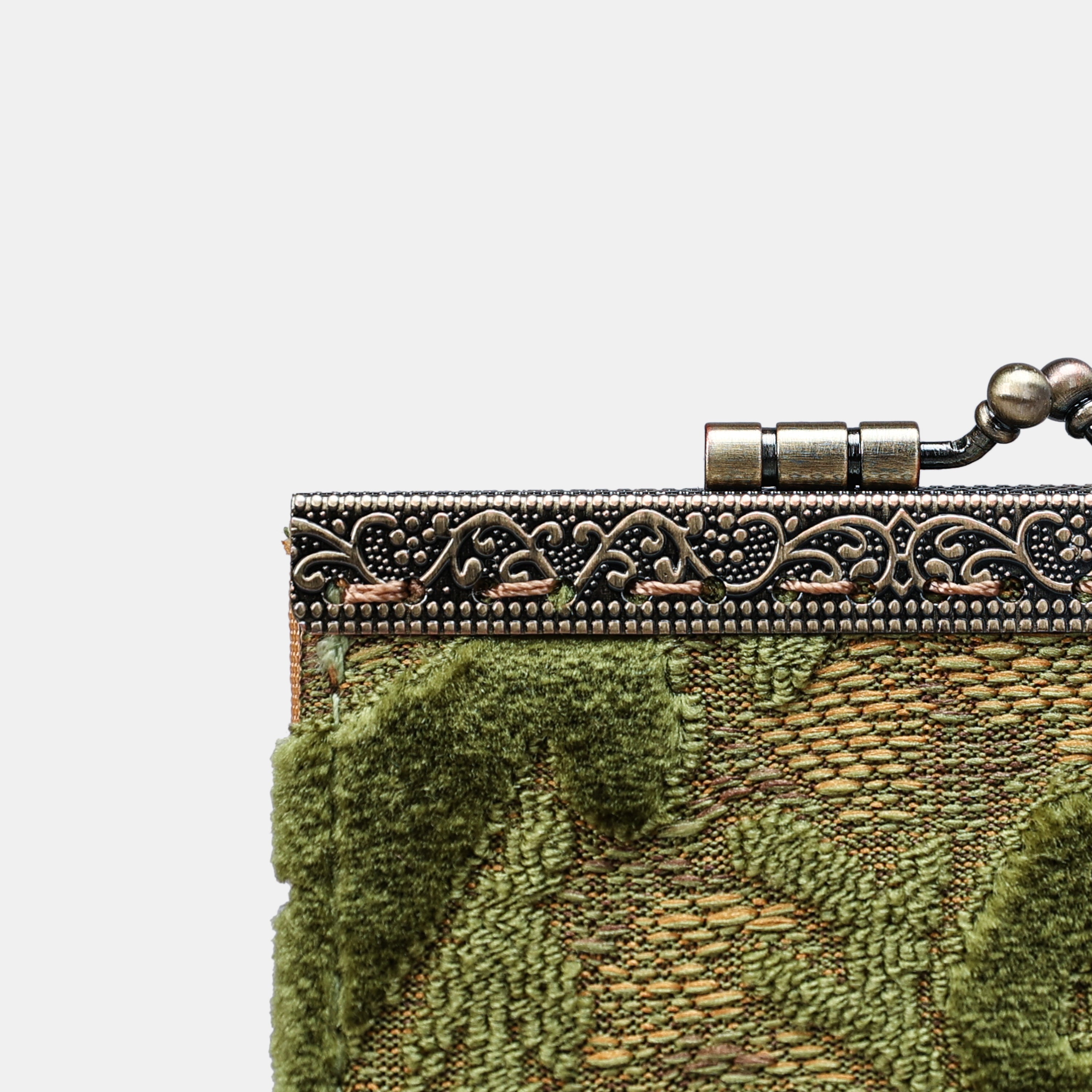 Burnout Velvet Fern Green Card Wallet MCW Handmade-5