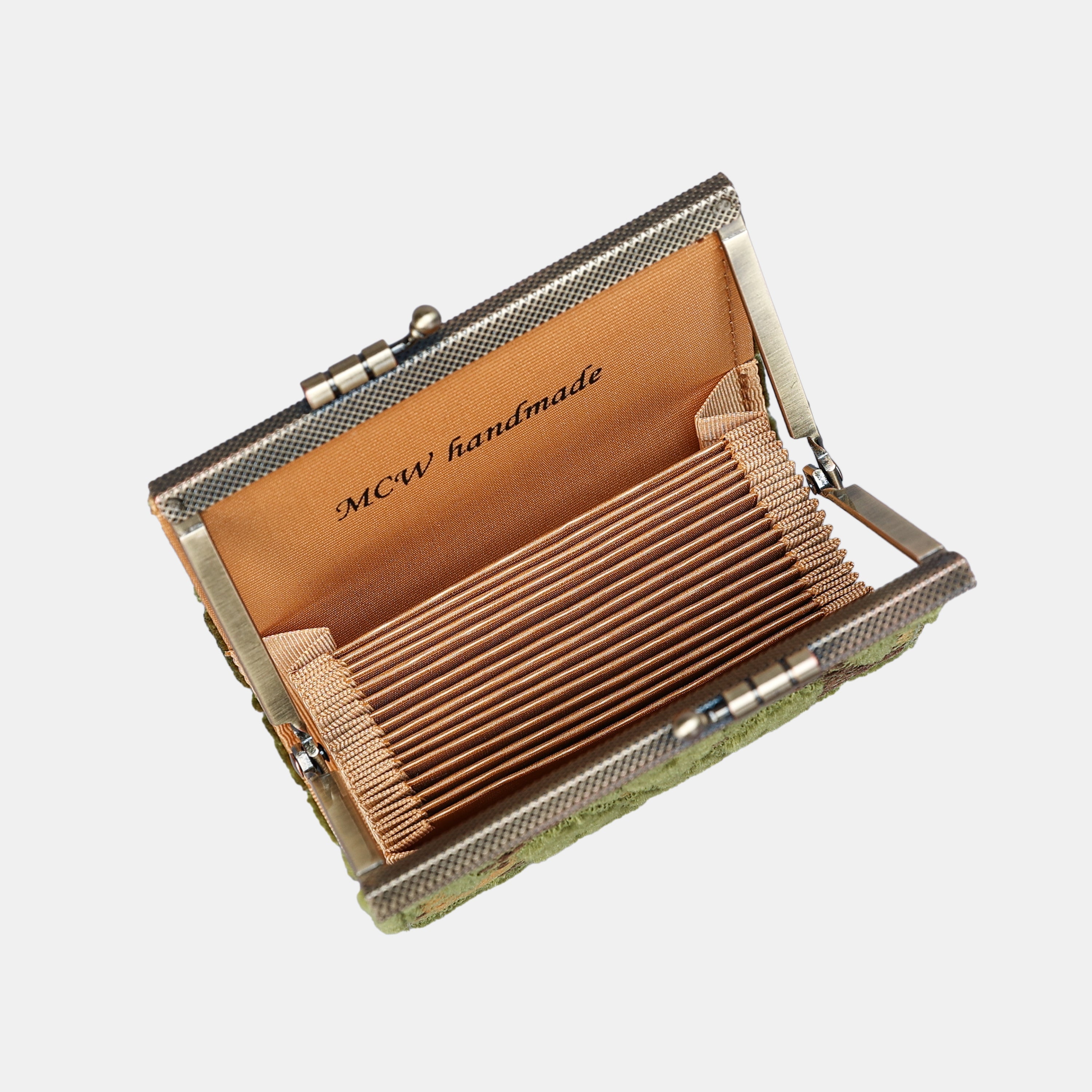 Burnout Velvet Fern Green Card Wallet MCW Handmade-4