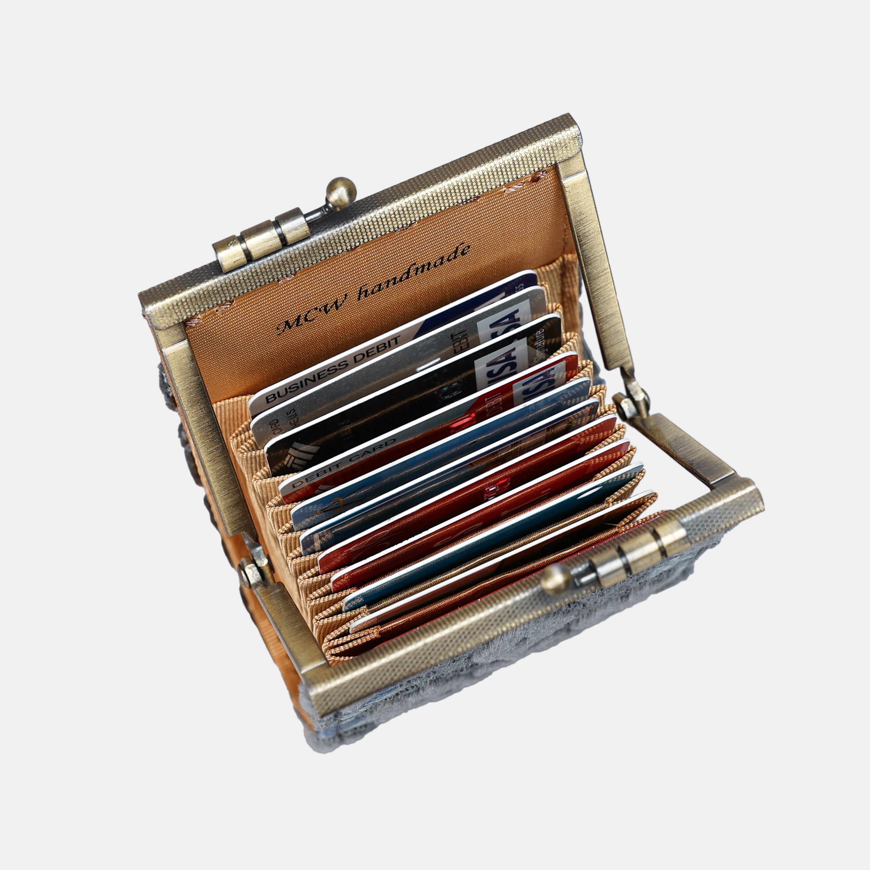 Burnout Velvet Steel Blue Card Wallet MCW Handmade-4