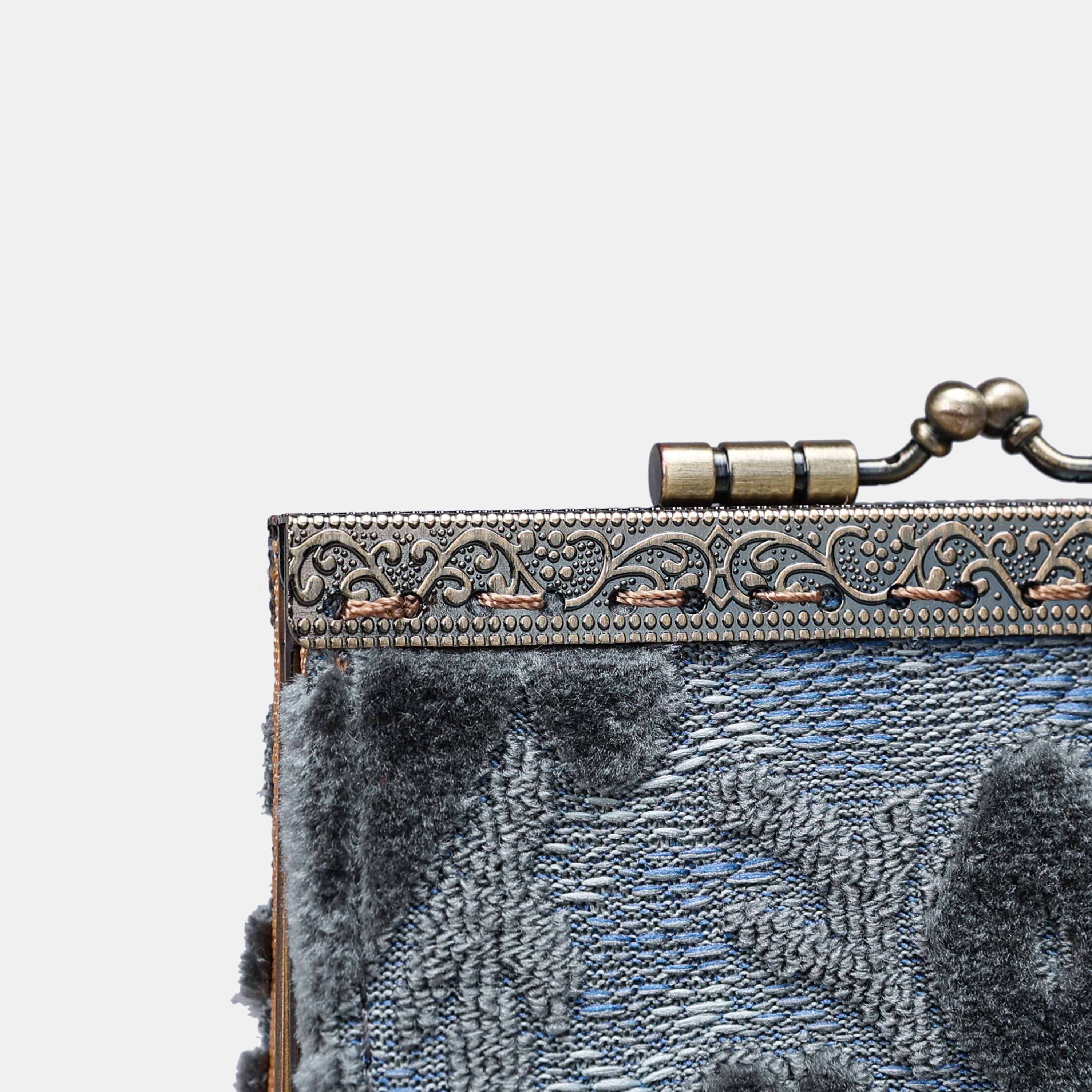 Burnout Velvet Steel Blue Card Wallet MCW Handmade-5