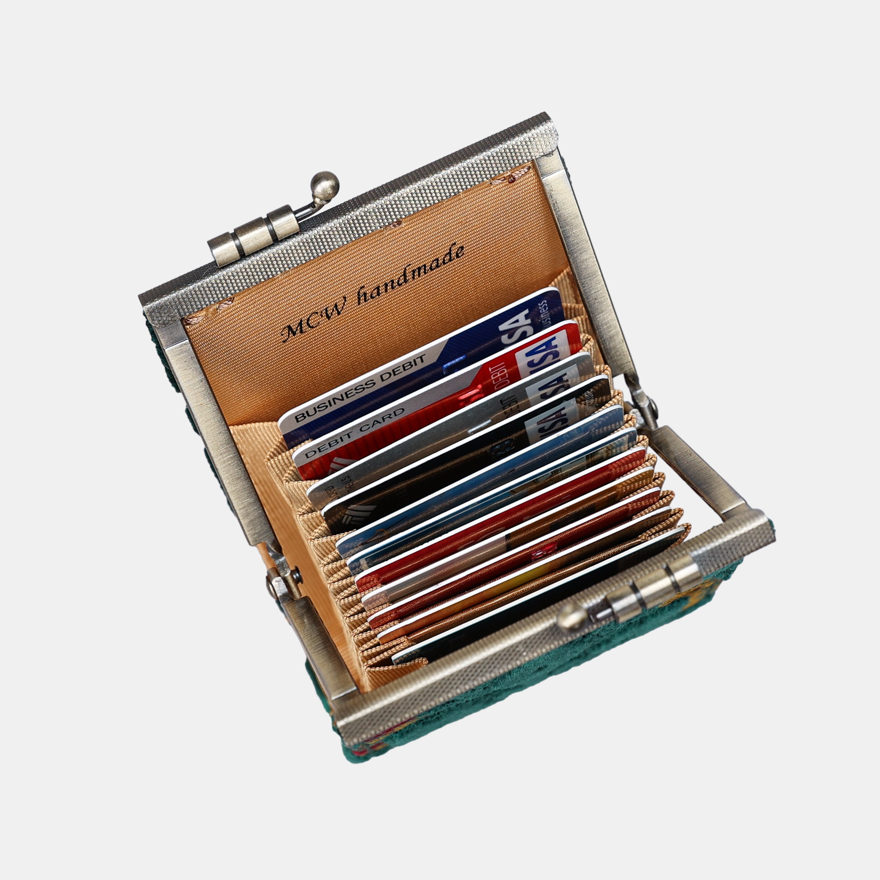 Damask Velvet Hunter Green Card Wallet MCW Handmade-4