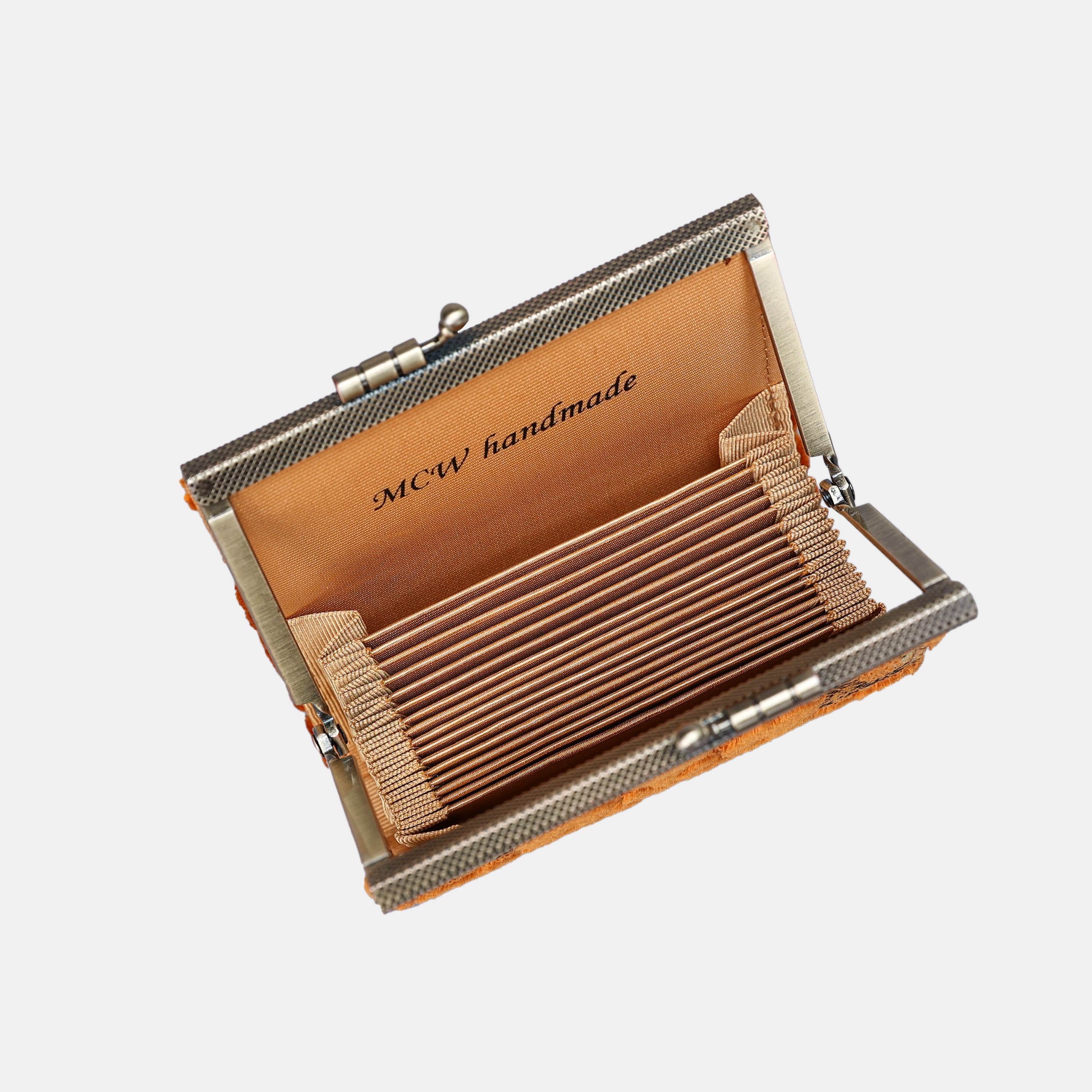 Burnout Velvet Orange Card Wallet MCW Handmade-2
