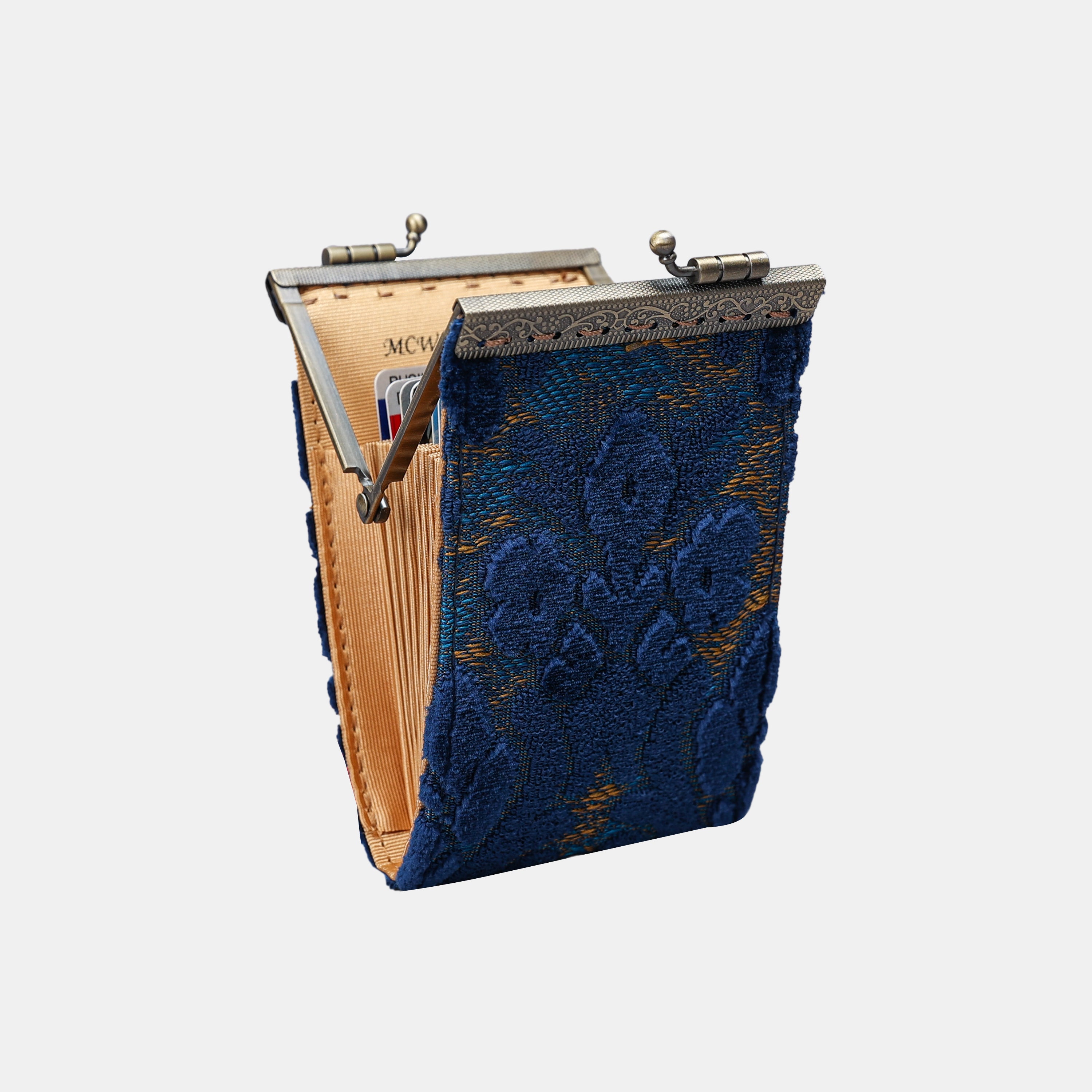 Damask Velvet Royal Blue Card Wallet MCW Handmade-3