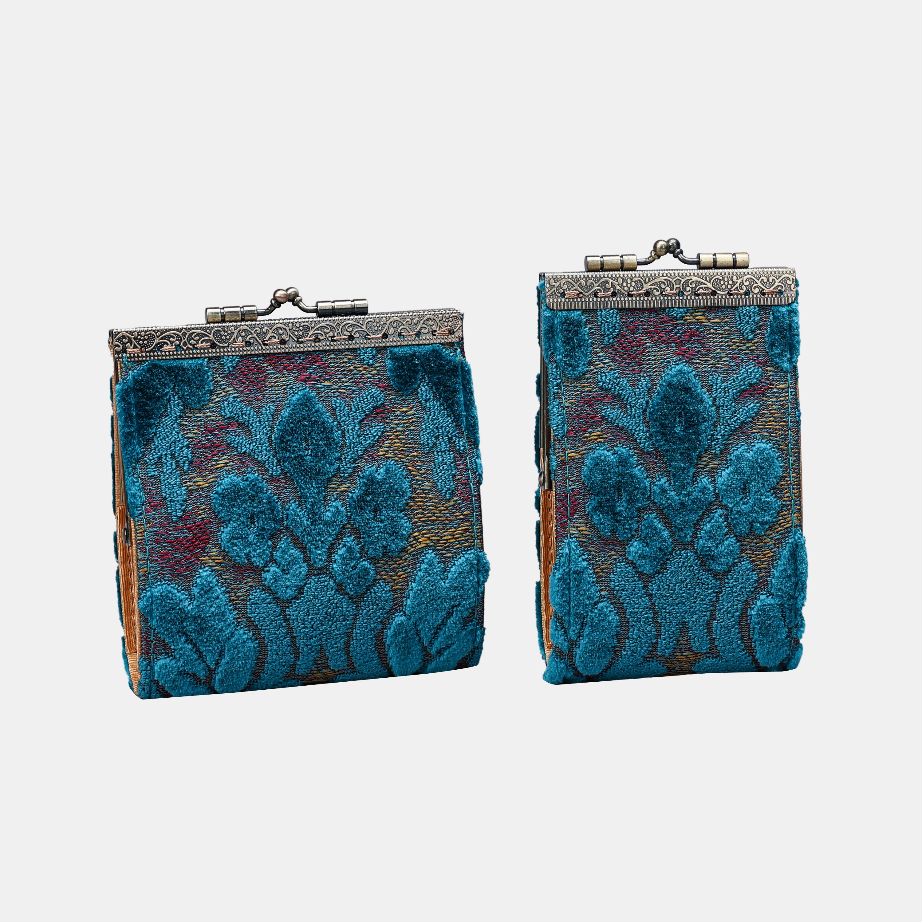 Burnout Velvet Aqua Blue Card Wallet MCW Handmade