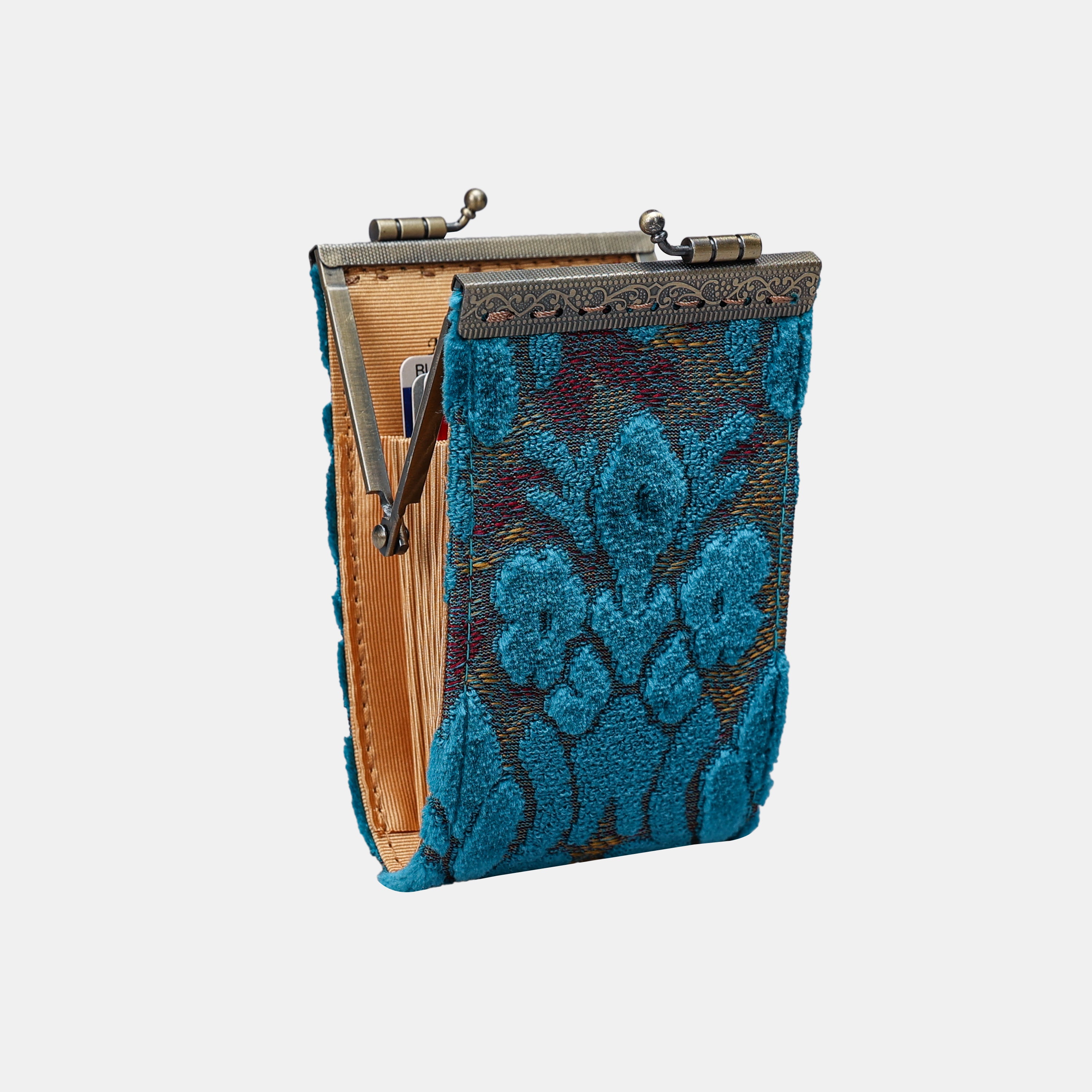 Burnout Velvet Aqua Blue Card Wallet MCW Handmade-3