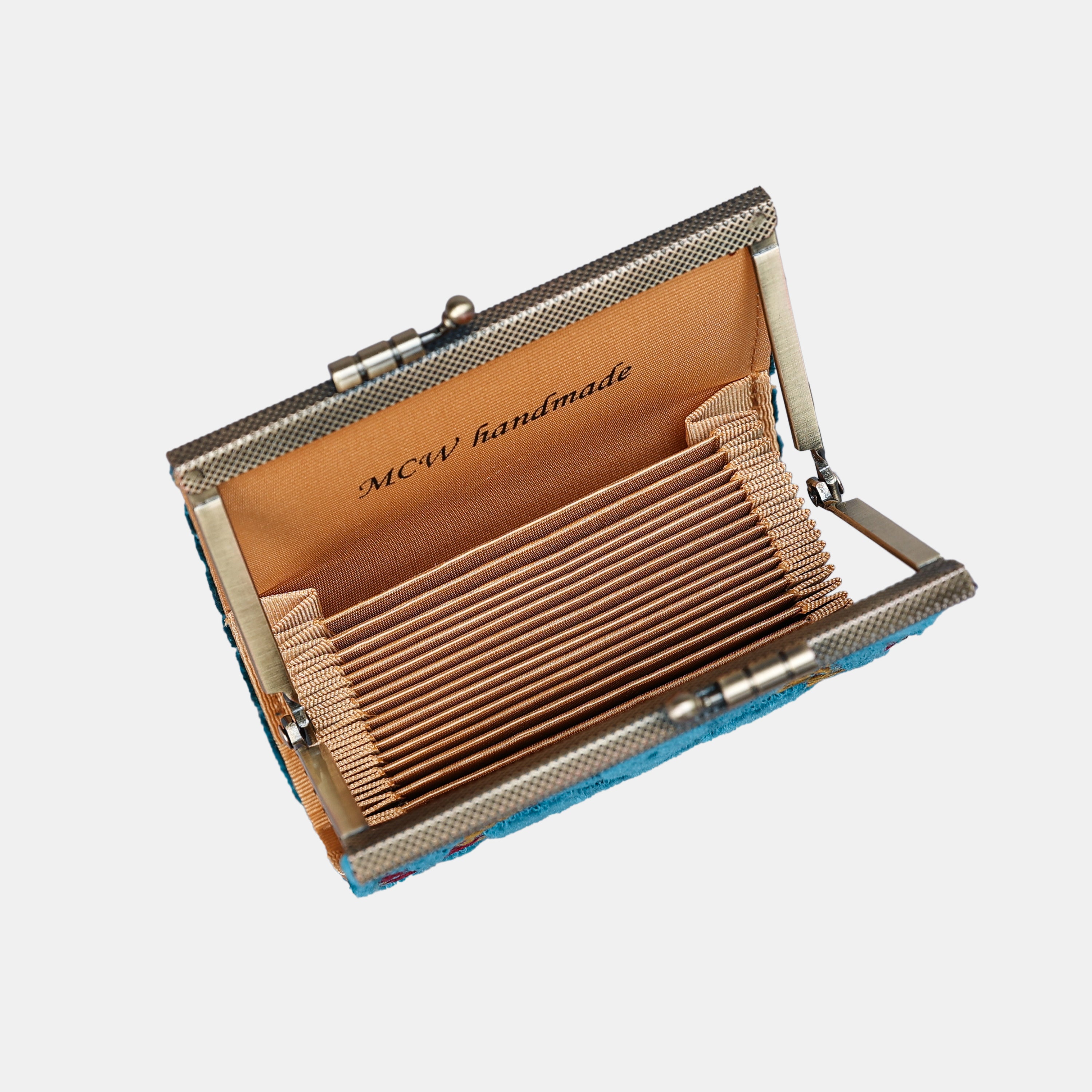 Burnout Velvet Aqua Blue Card Wallet MCW Handmade-2