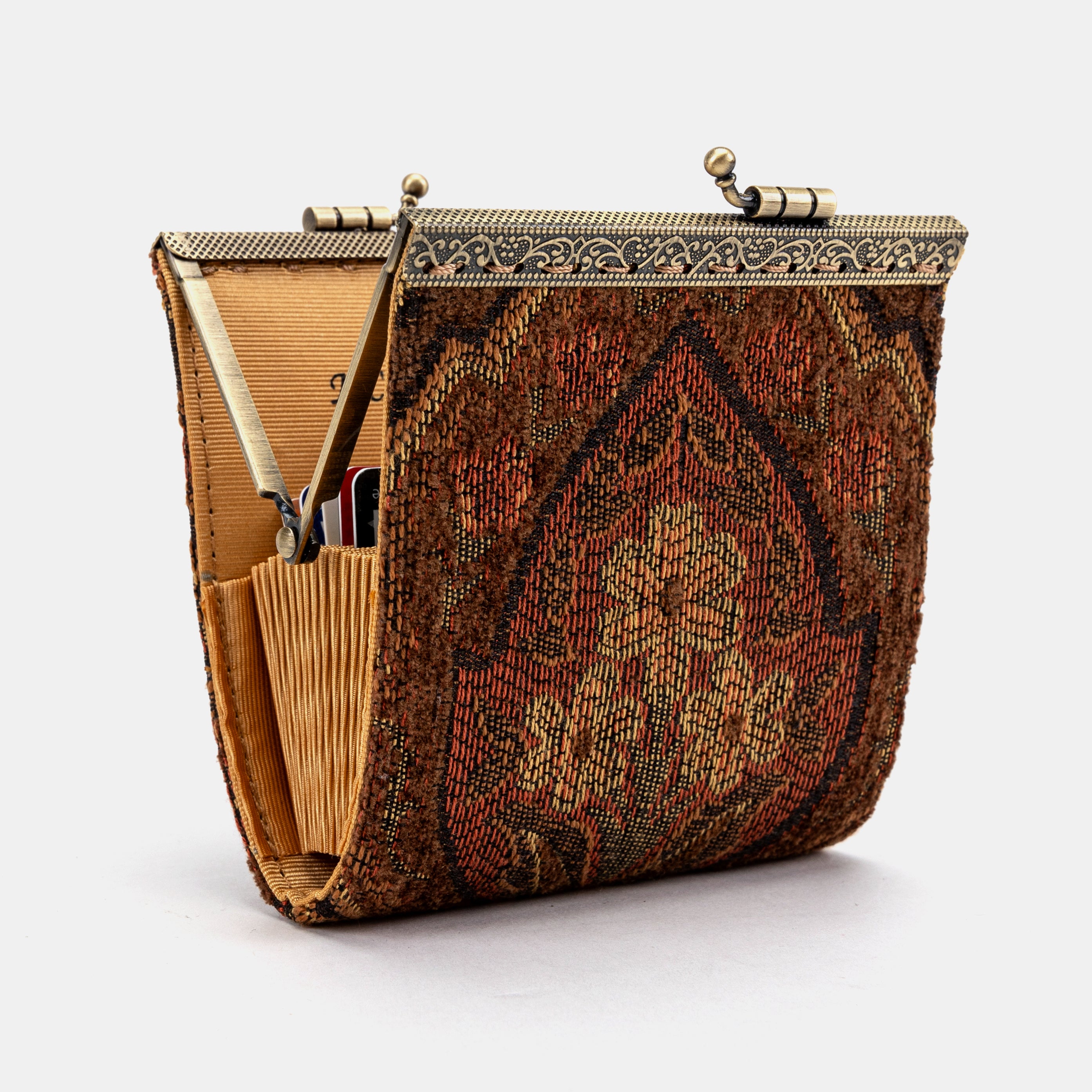 Damask D. Brown Card Wallet Carpetbag of America front side