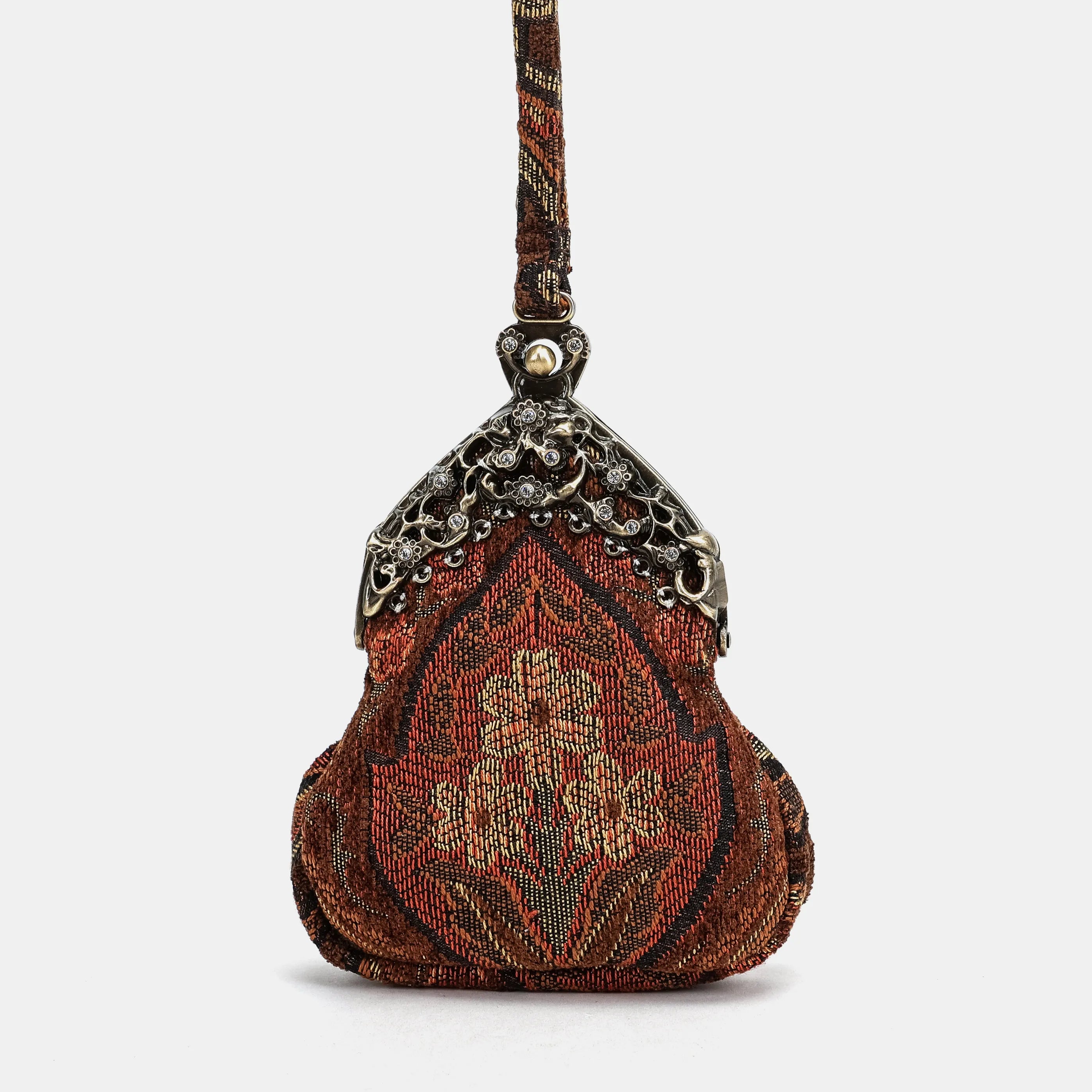 Damask D. Brown Chatelaine Purse Wristlet Bag front