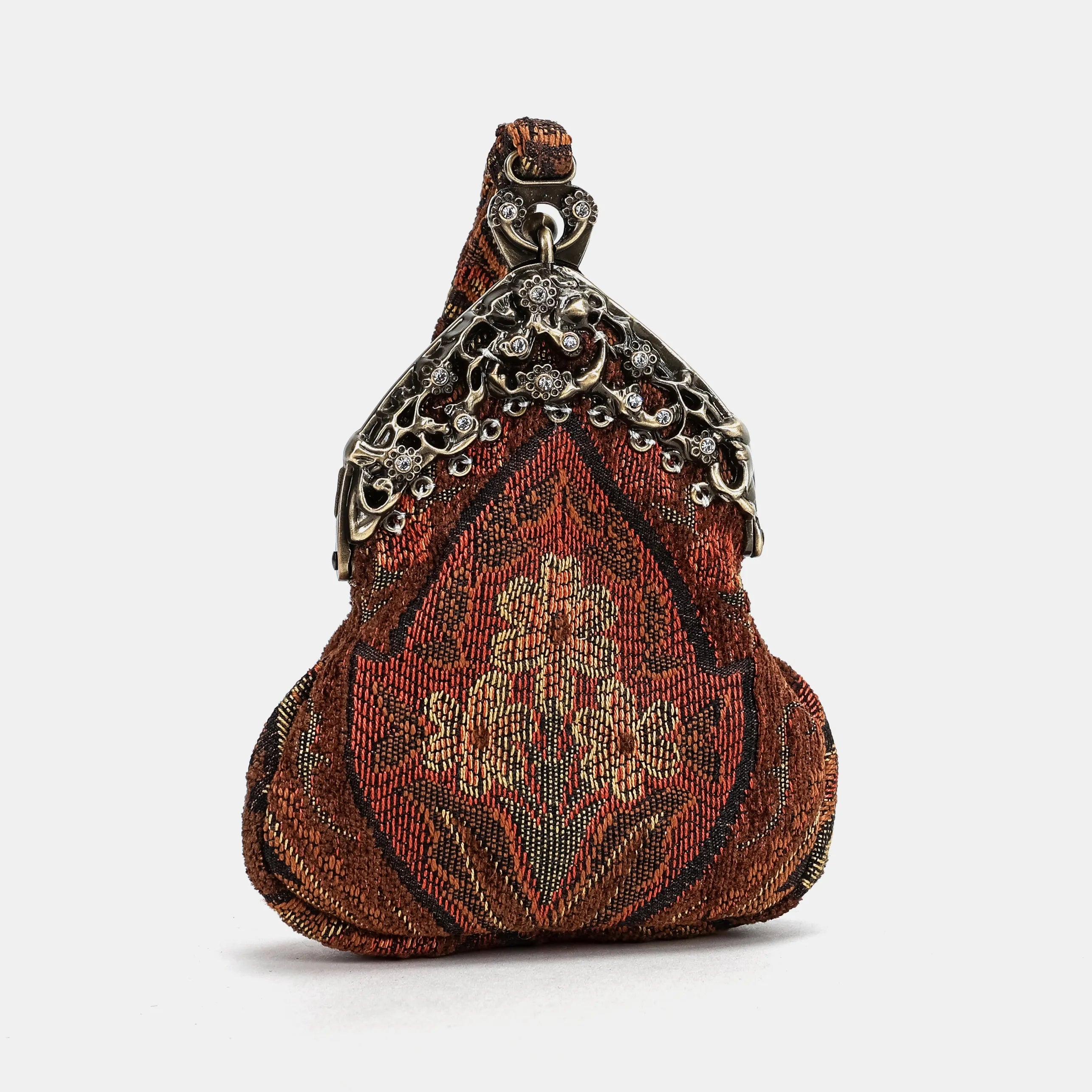 Damask D. Brown Chatelaine Purse Wristlet Bag front side