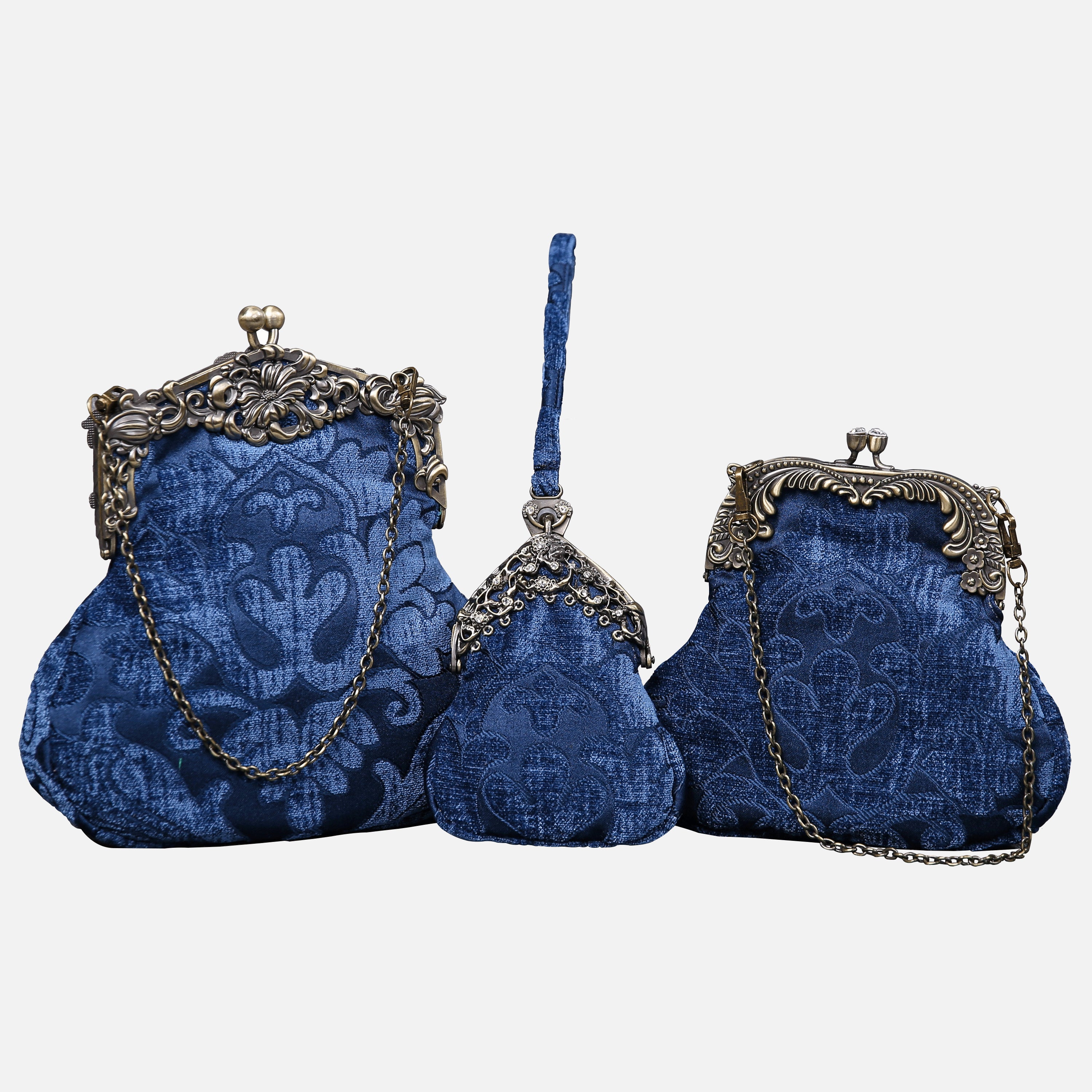 Queen Royal Blue Chatelaine Purse Large carpet bag MCW Handmade-3