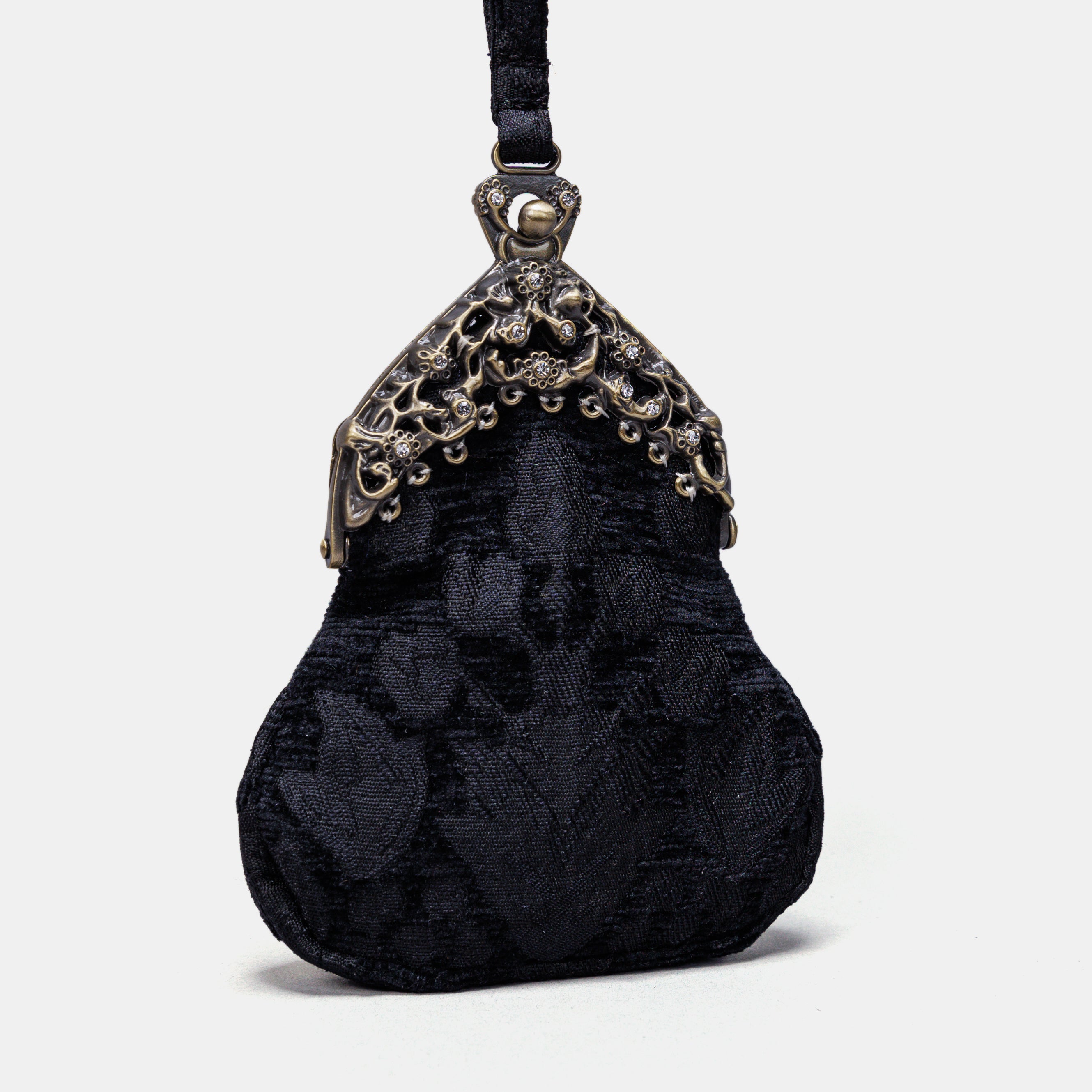 Victorian Blossom BLK/BLK Chatelaine Purse Wristlet Bag carpet bag MCW Handmade