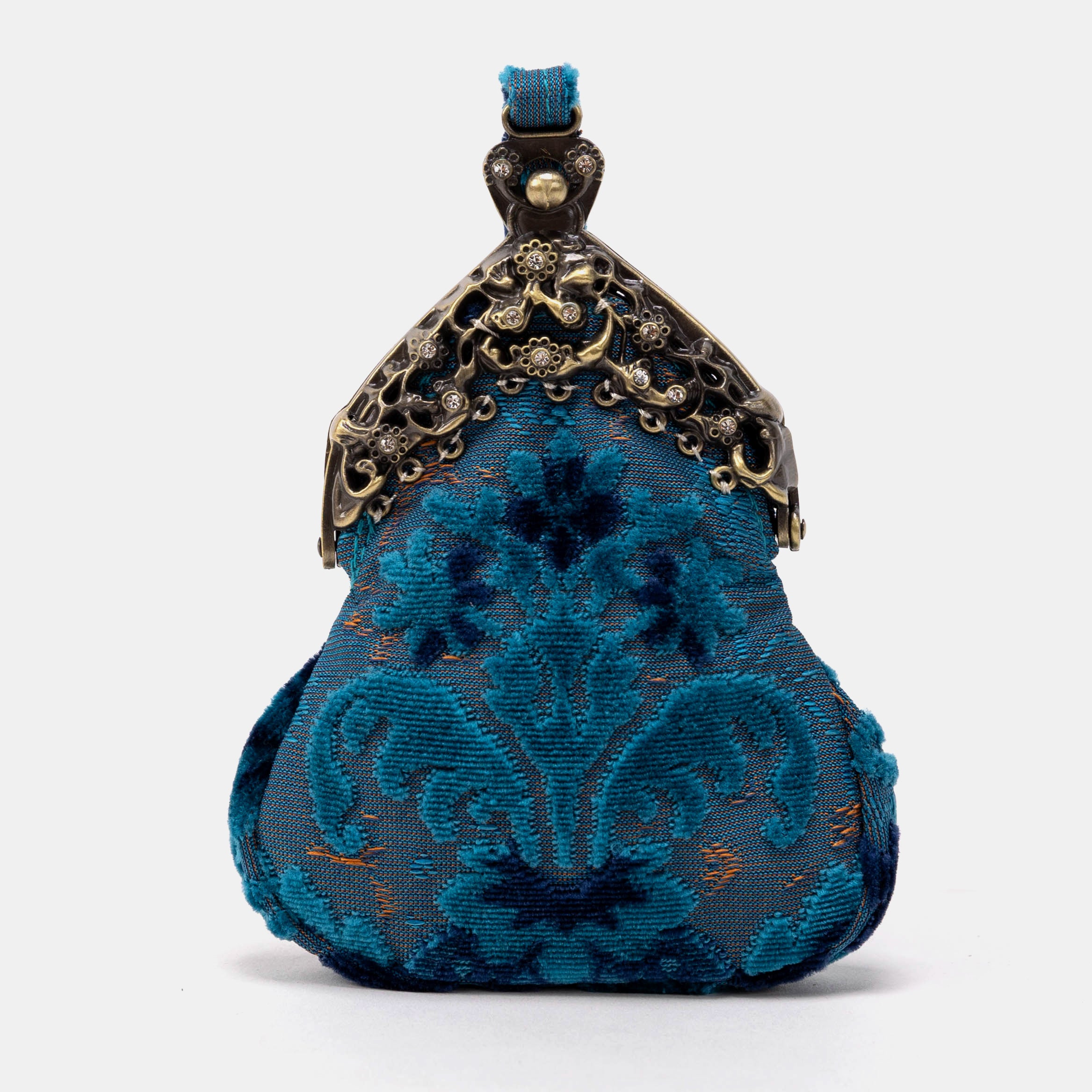 Burnout Velvet Revival Aqua Chatelaine Purse Wristlet Bag
