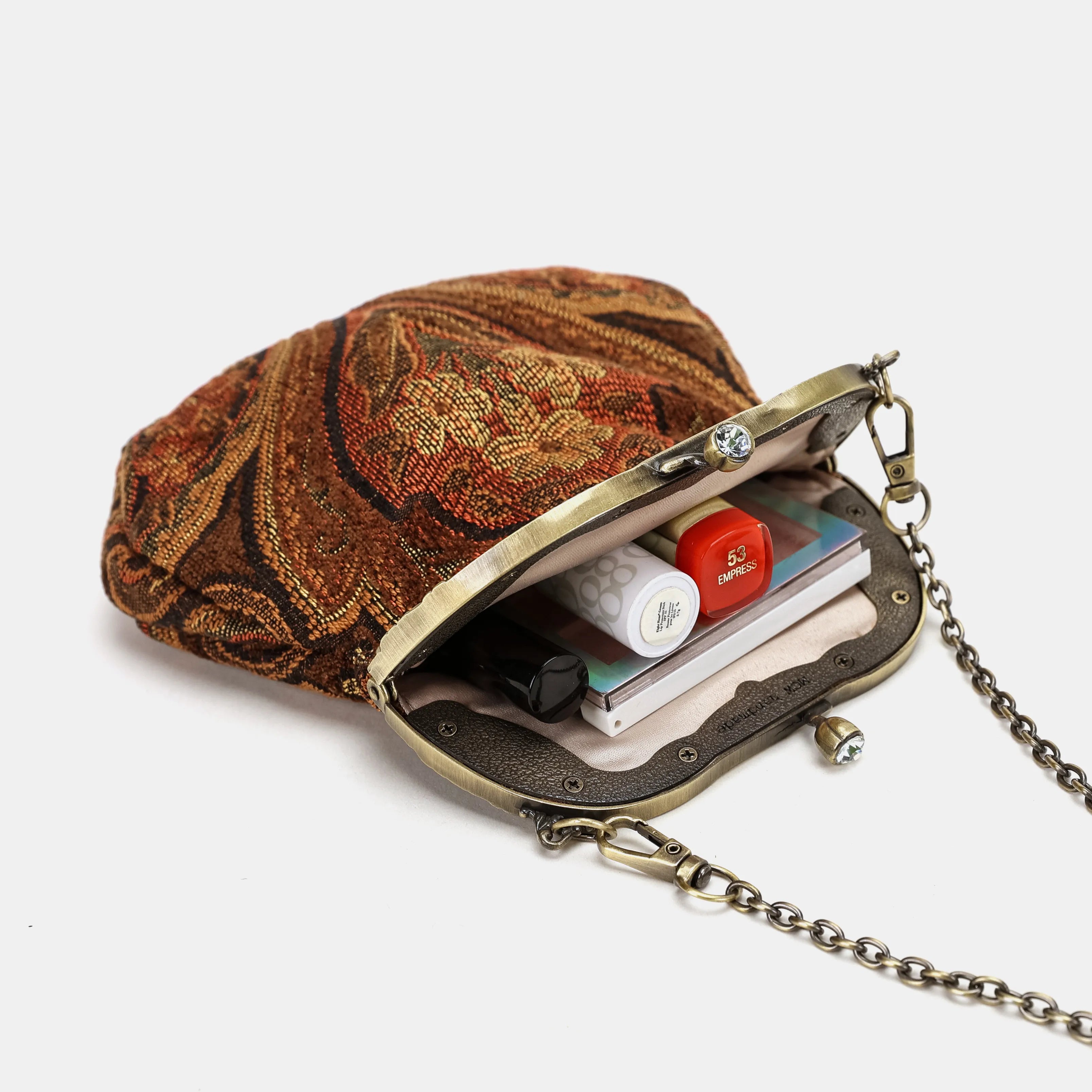 Damask D. Brown Chatelaine Purse Medium Carpetbag of America lay flat