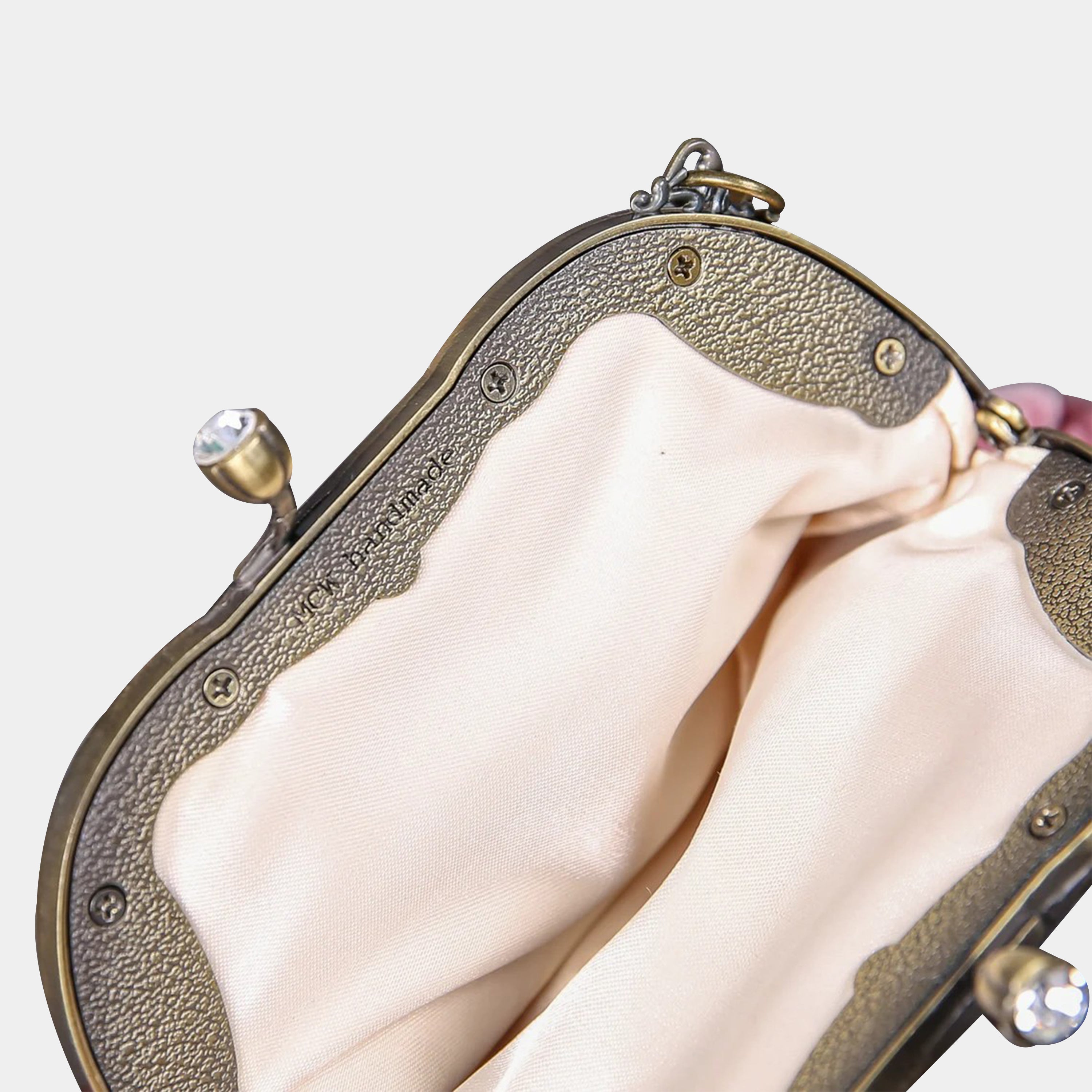 Queen Rose Pink Chatelaine Purse Medium carpet bag MCW Handmade-3