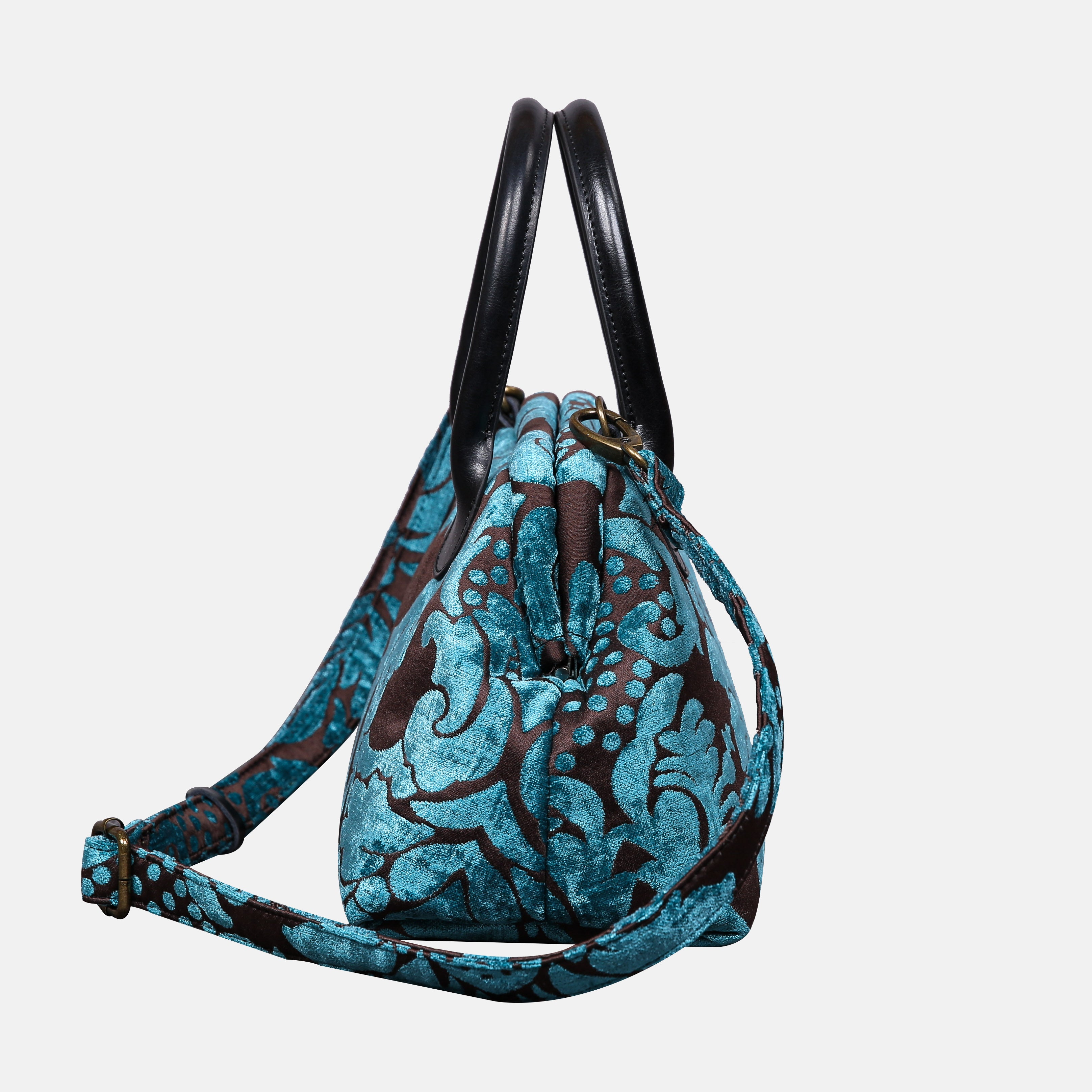 Luxury Damask Blue Carpet Satchel