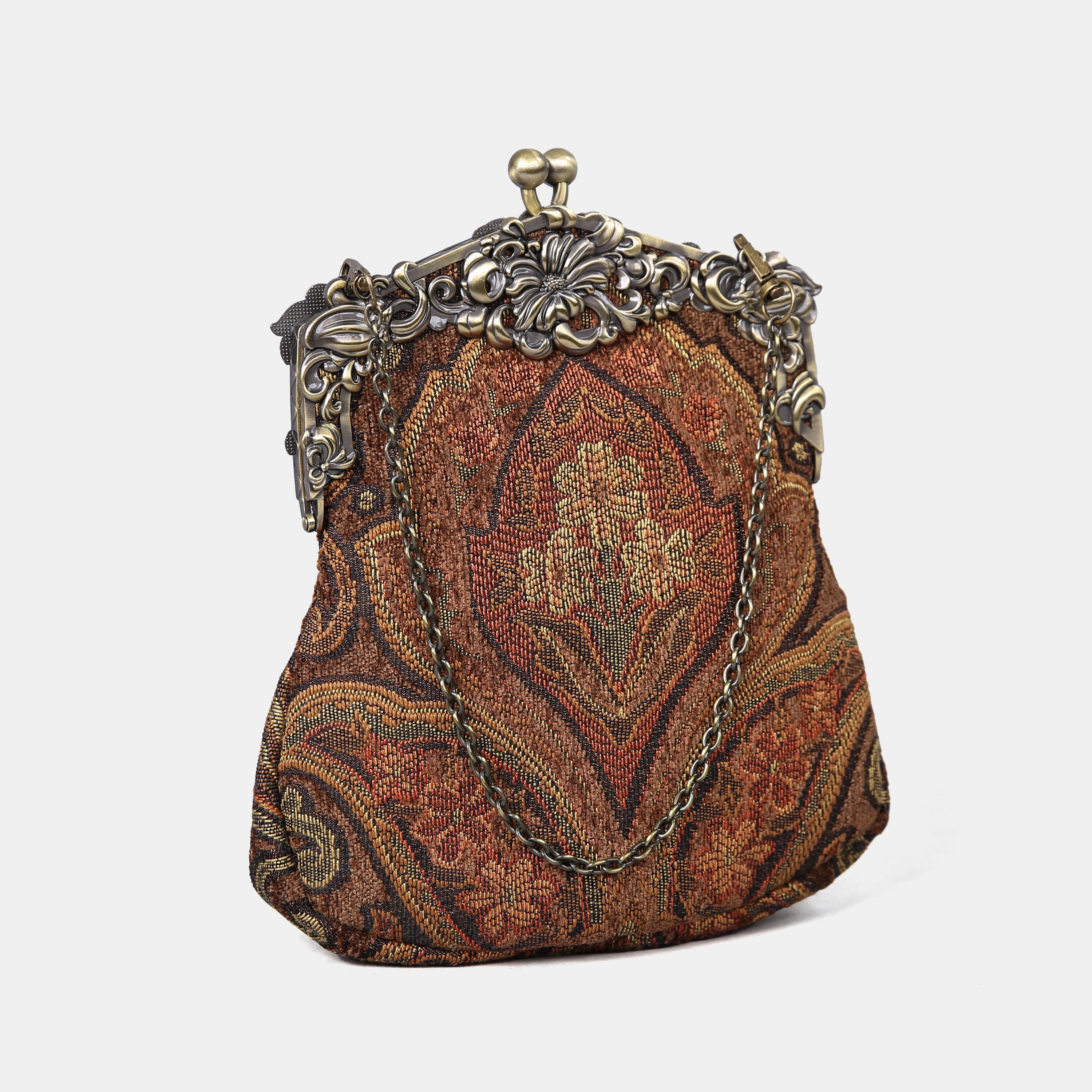 Damask D. Brown Chatelaine Purse Large carpet bag MCW Handmade