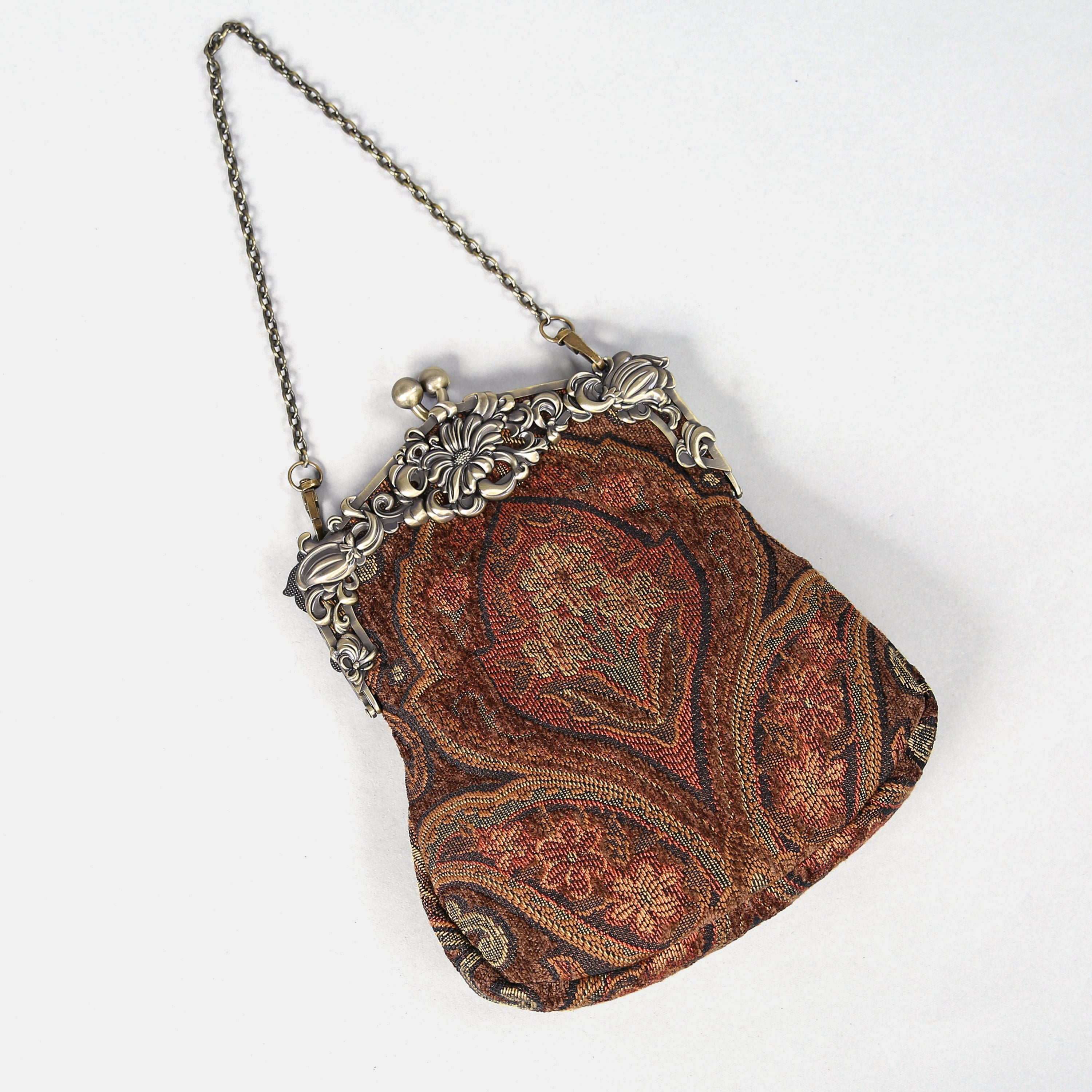 Damask D. Brown Chatelaine Purse Large carpet bag MCW Handmade-1