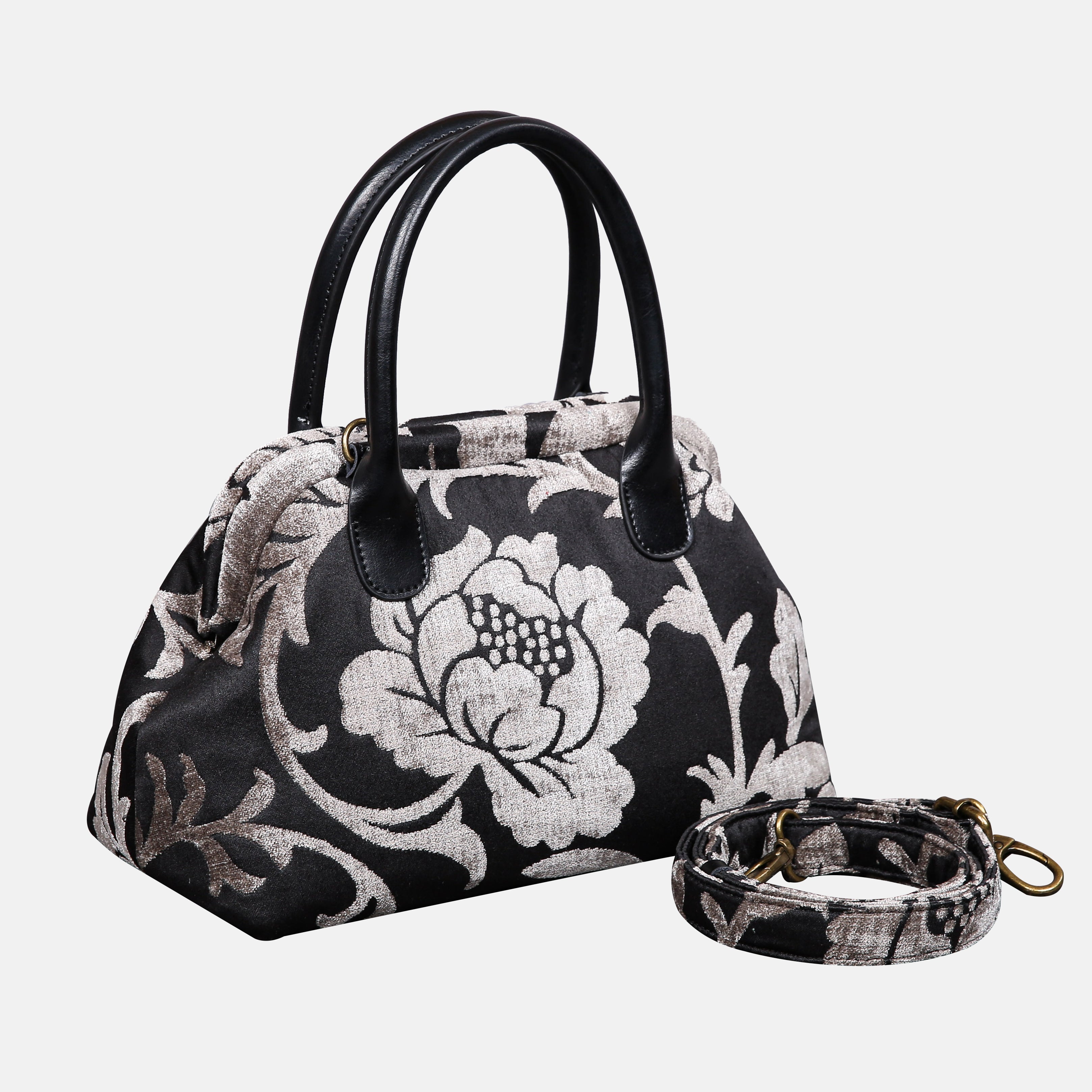 Floral Brocade Grey Carpet Satchel carpet bag MCW Handmade-1