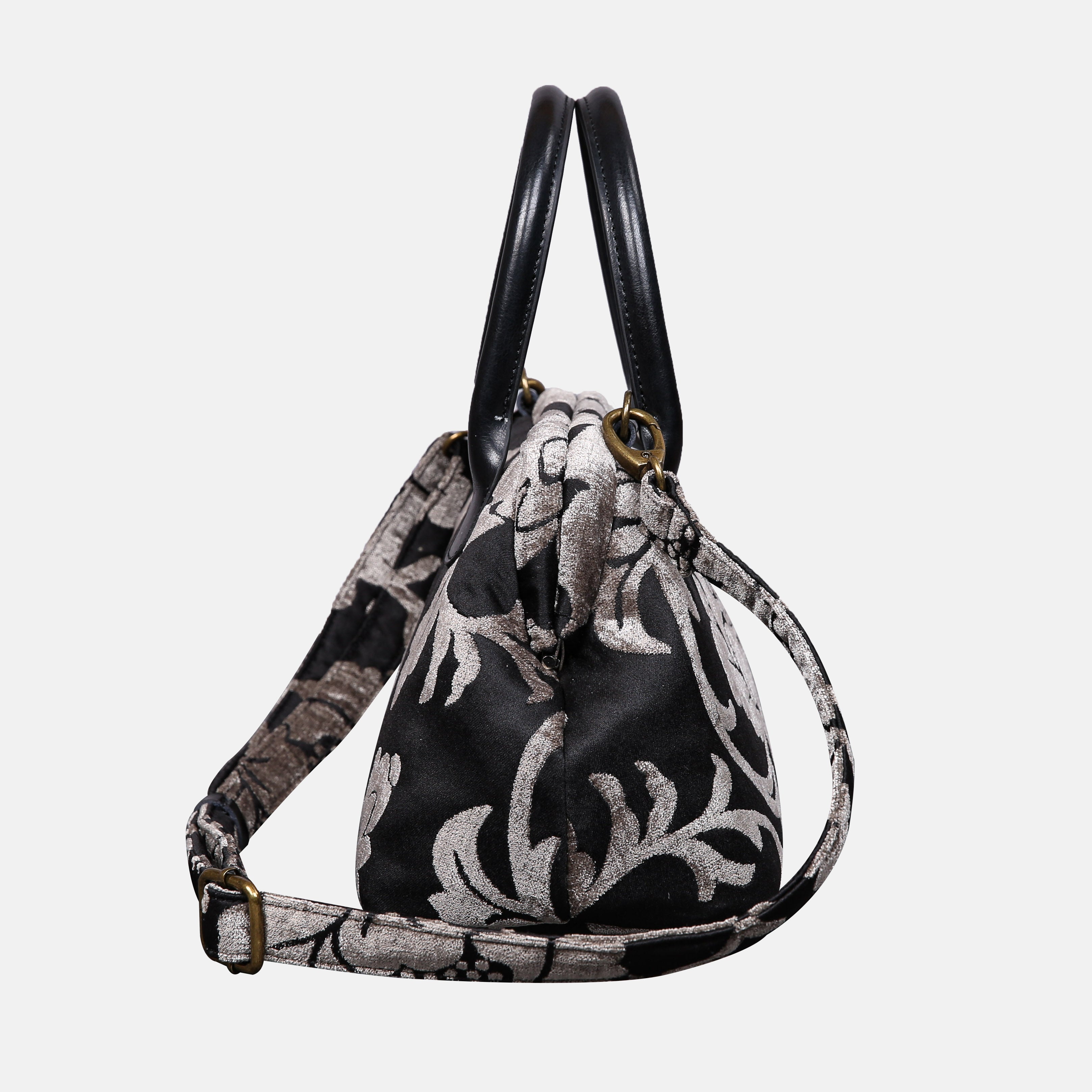 Floral Brocade Grey Carpet Satchel carpet bag MCW Handmade-2