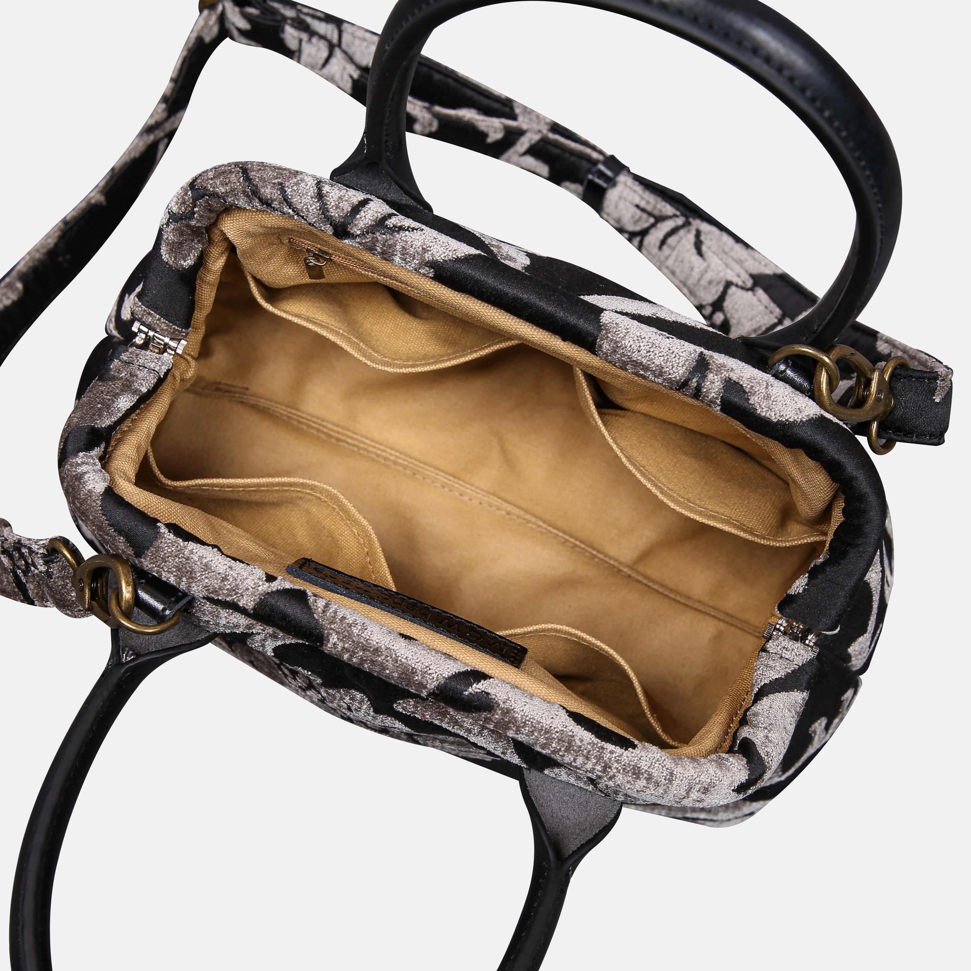 Floral Brocade Grey Carpet Satchel carpet bag MCW Handmade-4