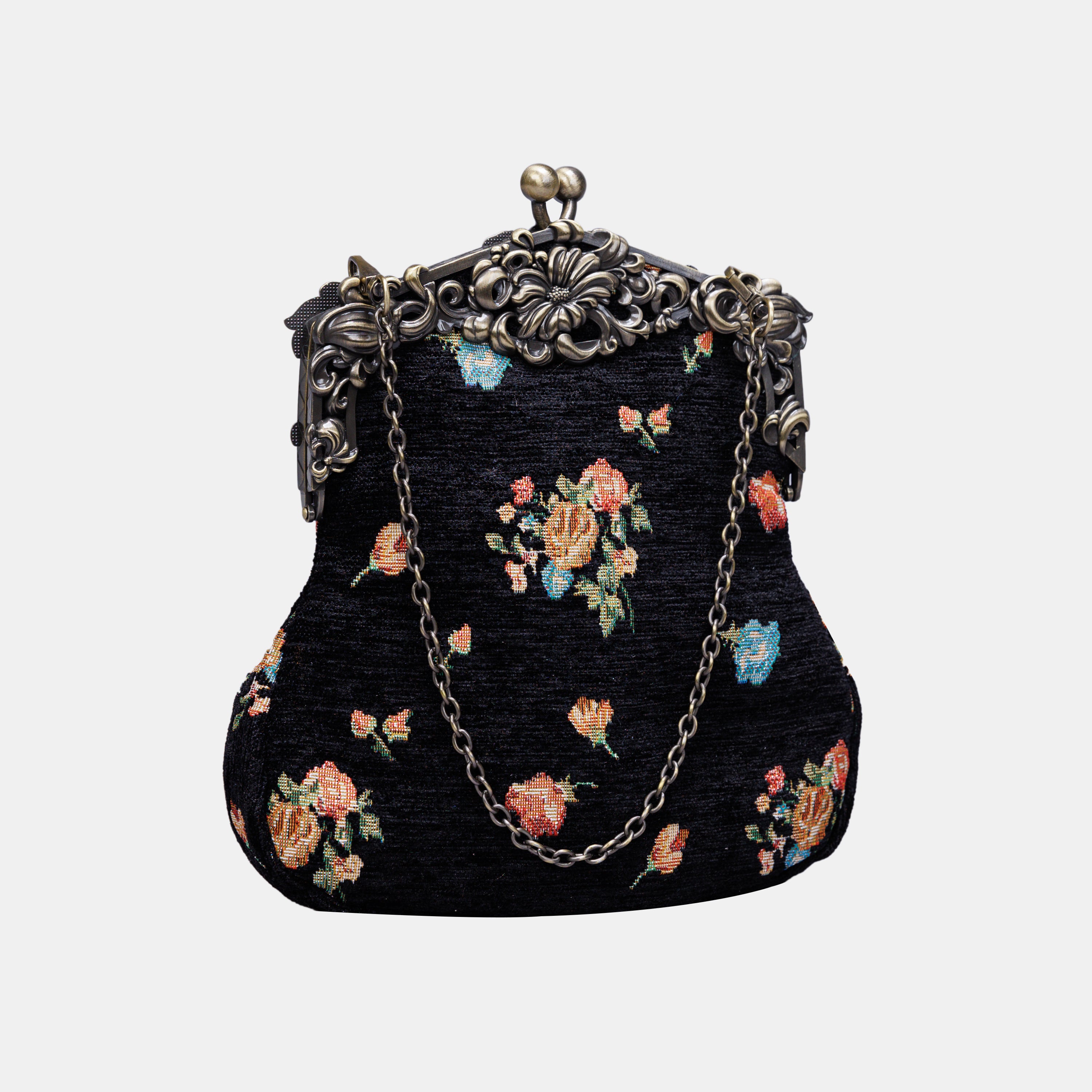 Bouquets Black Chatelaine Purse Large carpet bag MCW Handmade