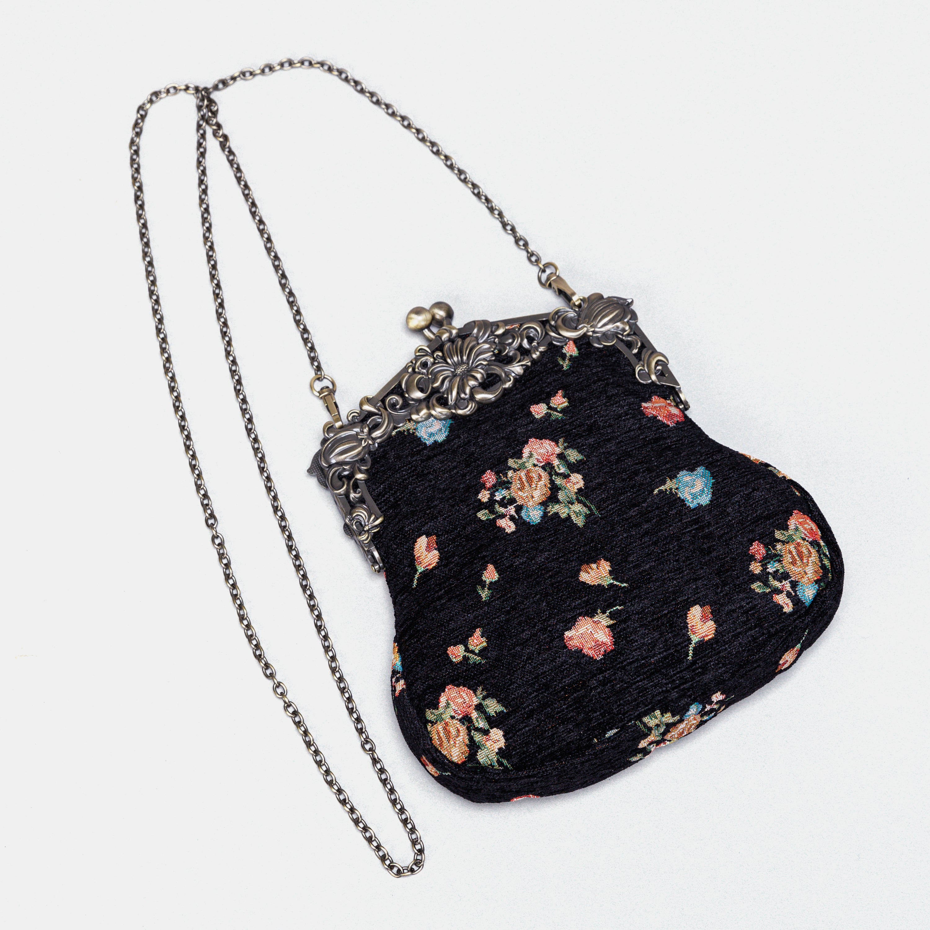 Bouquets Black Chatelaine Purse Large carpet bag MCW Handmade-1