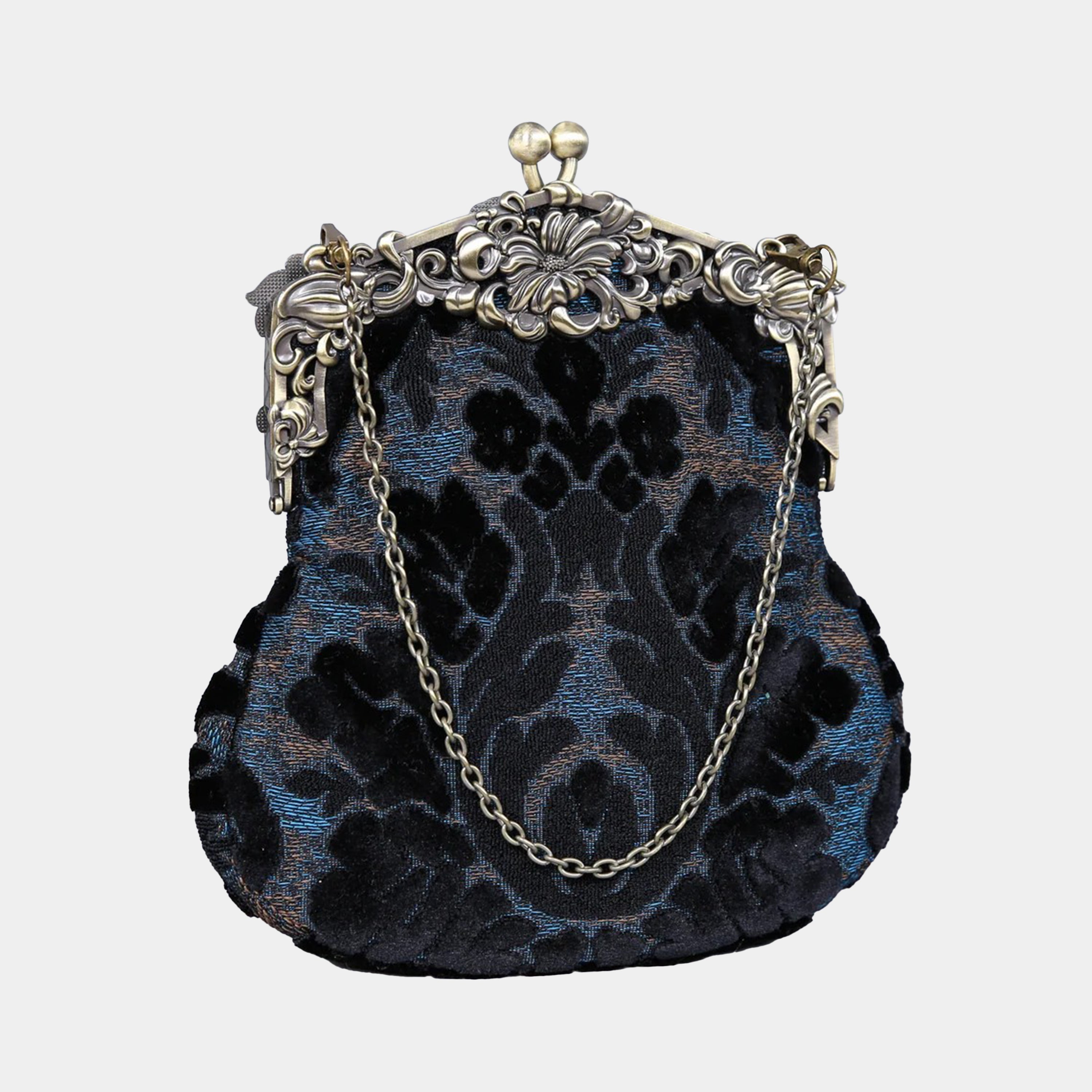 Burnout Velvet Black Chatelaine Purse Large carpet bag MCW Handmade