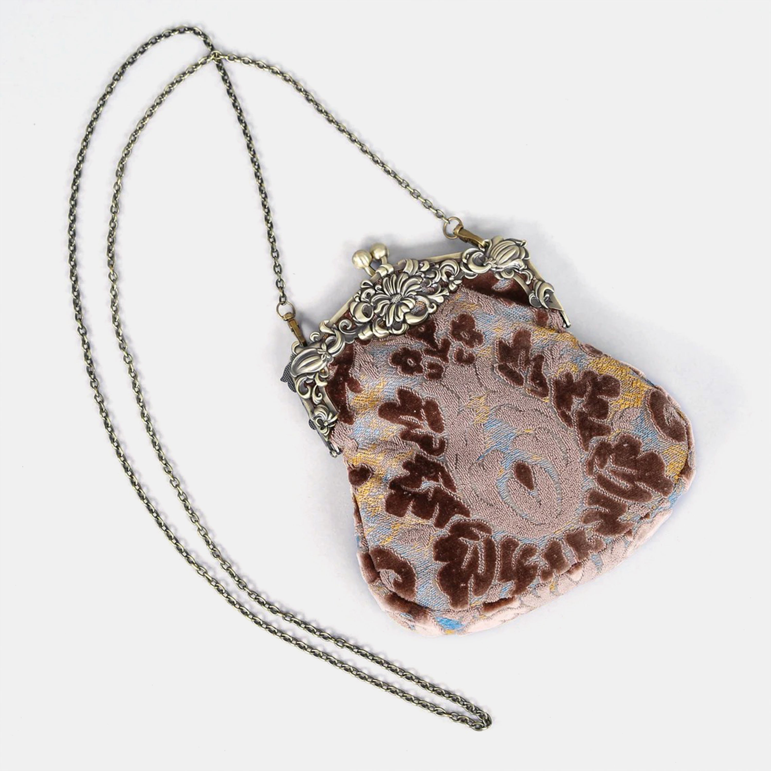 Burnout Velvet Camel Chatelaine Purse Large carpet bag MCW Handmade-2