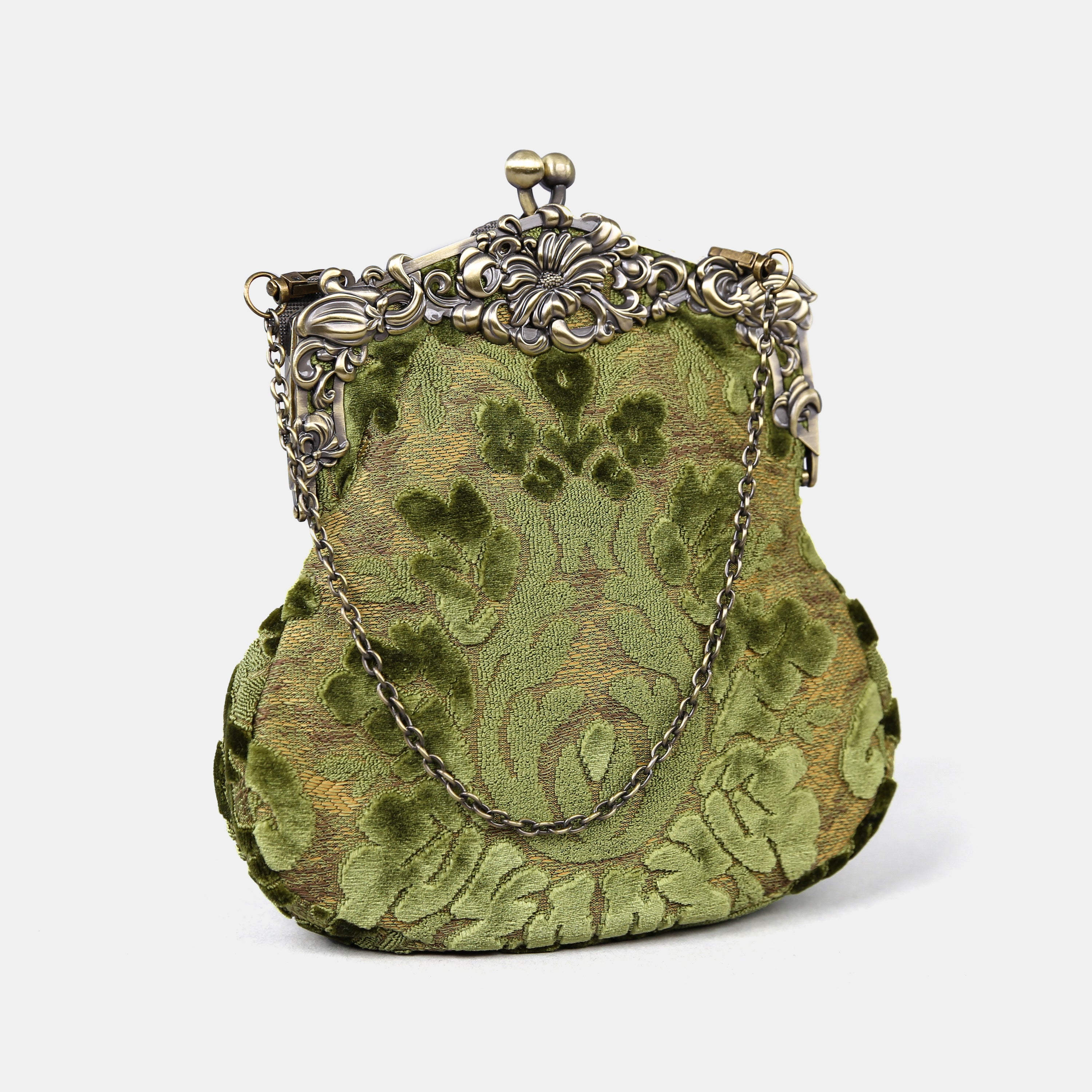 Burnout Velvet Fern Green Chatelaine Purse Large carpet bag MCW Handmade