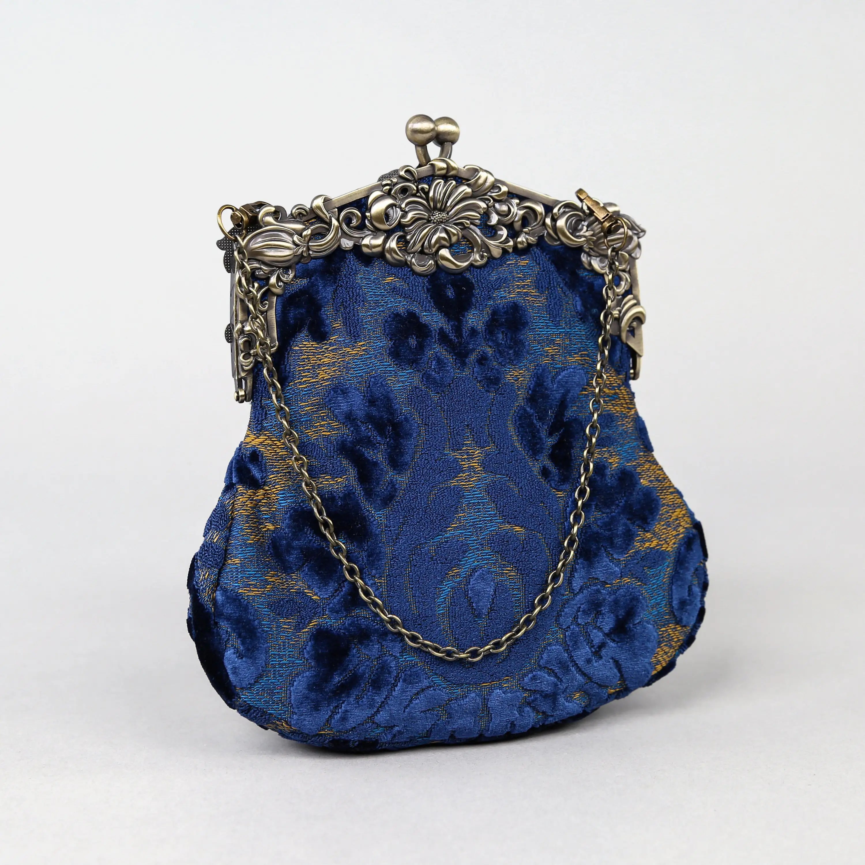 Burnout Velvet Navy Chatelaine Purse Large carpet bag of America main