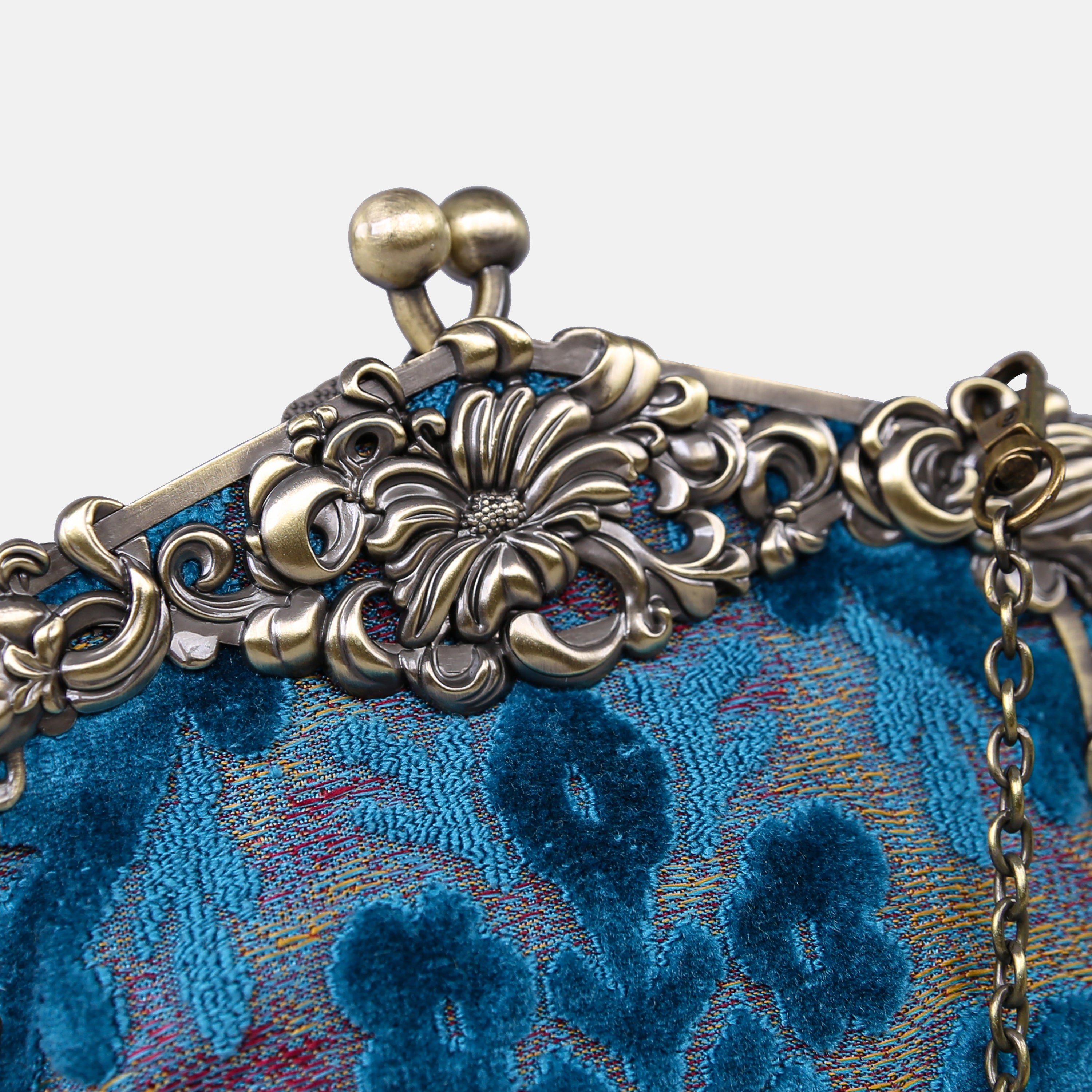 Burnout Velvet Aqua Blue Chatelaine Purse Large carpet bag MCW Handmade-3