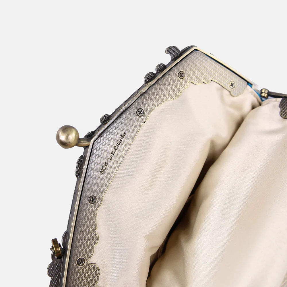 Burnout Velvet Aqua Blue Chatelaine Purse Large inside