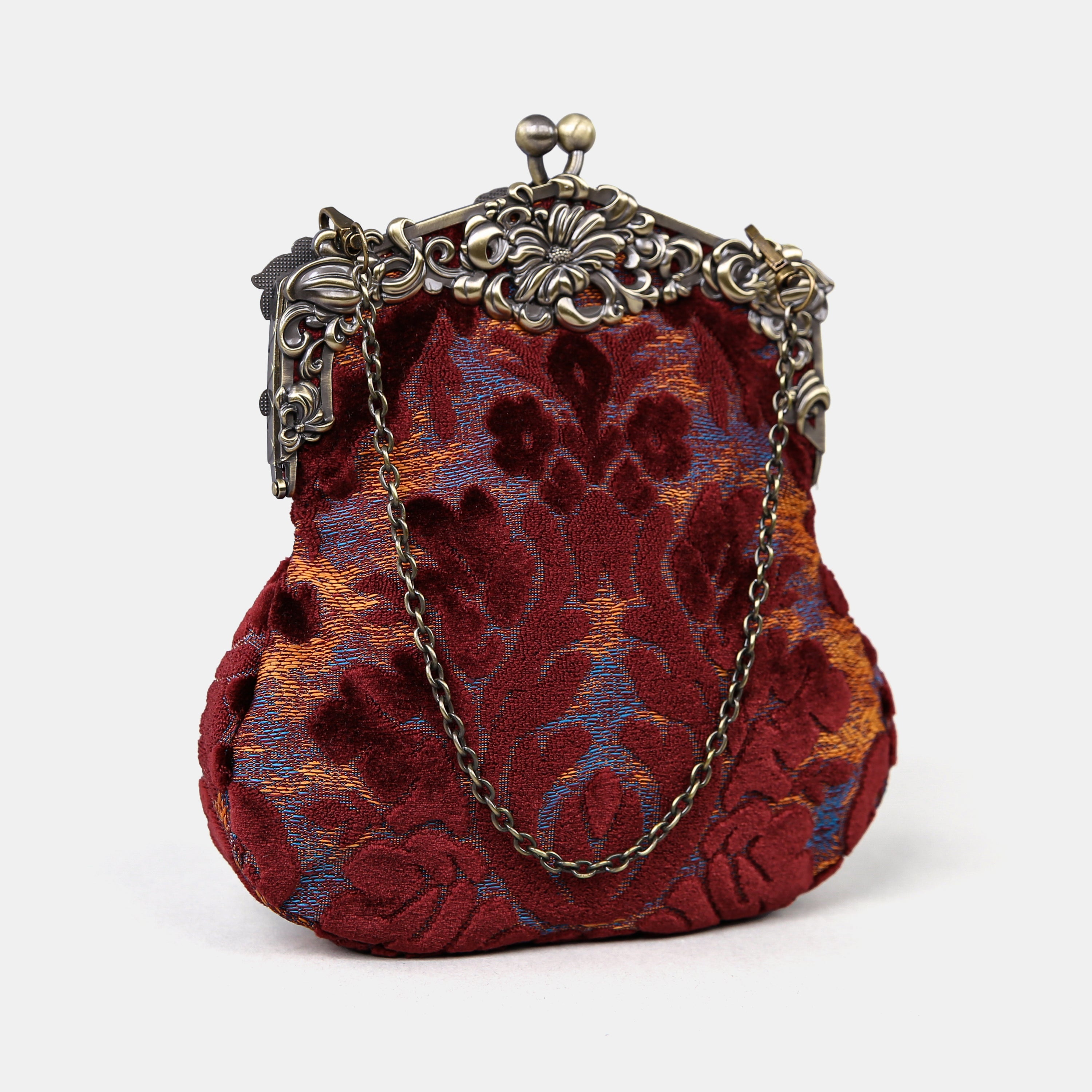 Burnout Velvet Wine Chatelaine Purse Large carpet bag MCW Handmade
