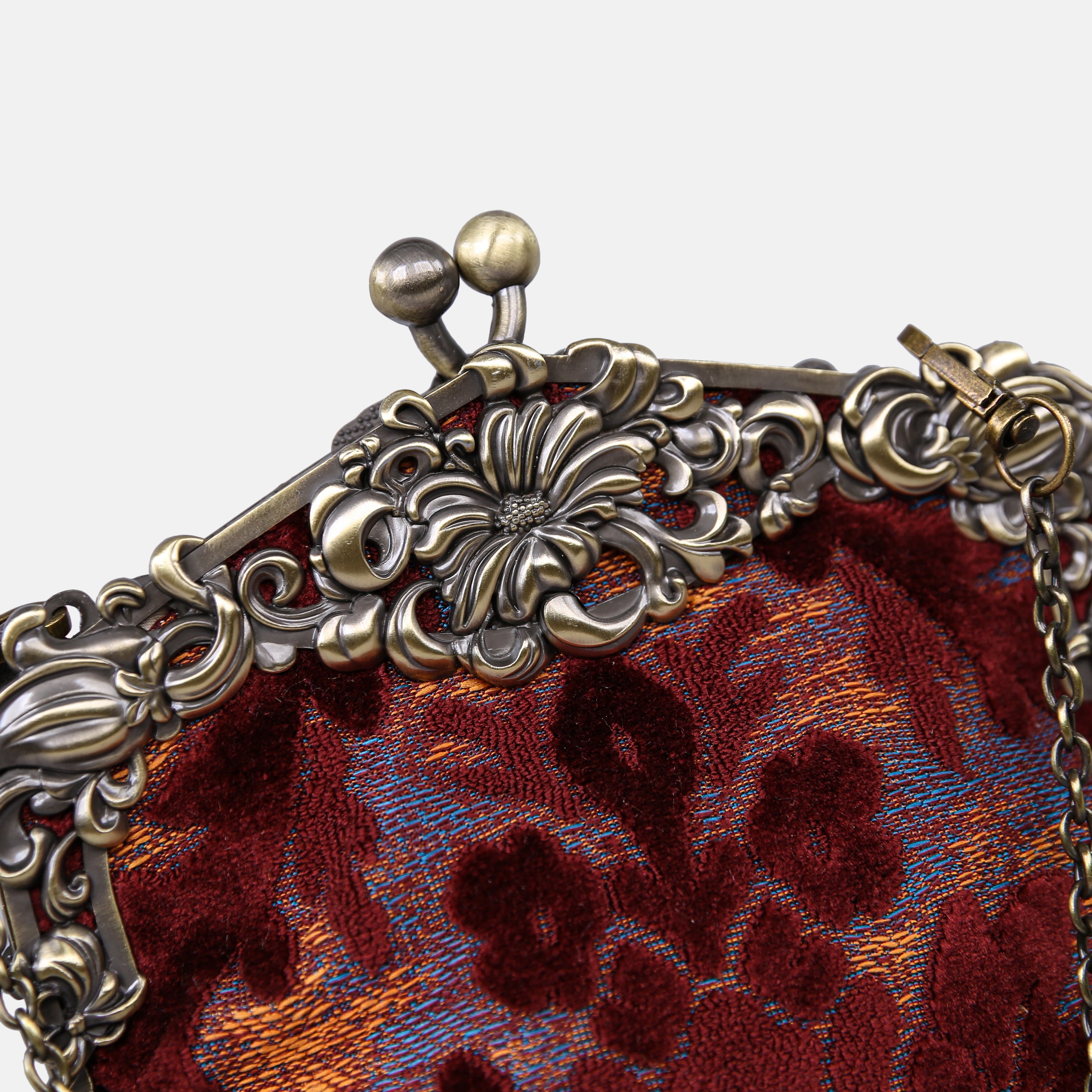 Burnout Velvet Wine Chatelaine Purse Large carpet bag MCW Handmade-4