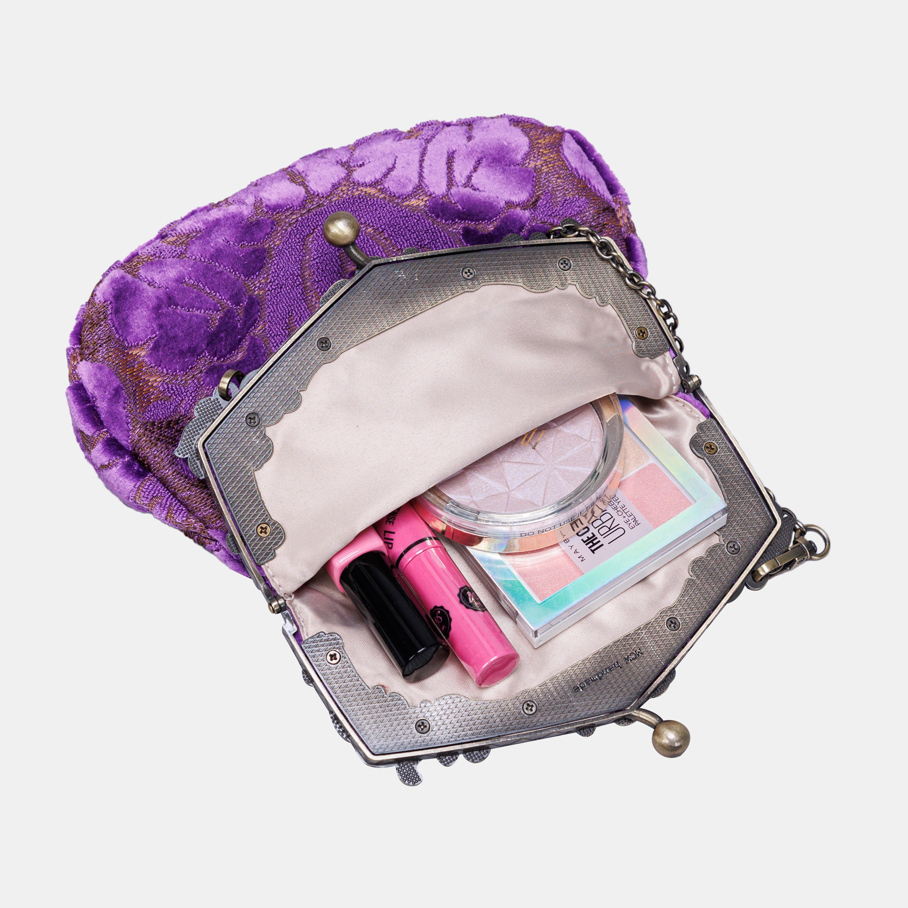 Burnout Velvet Purple Chatelaine Purse Large carpet bag MCW Handmade-3