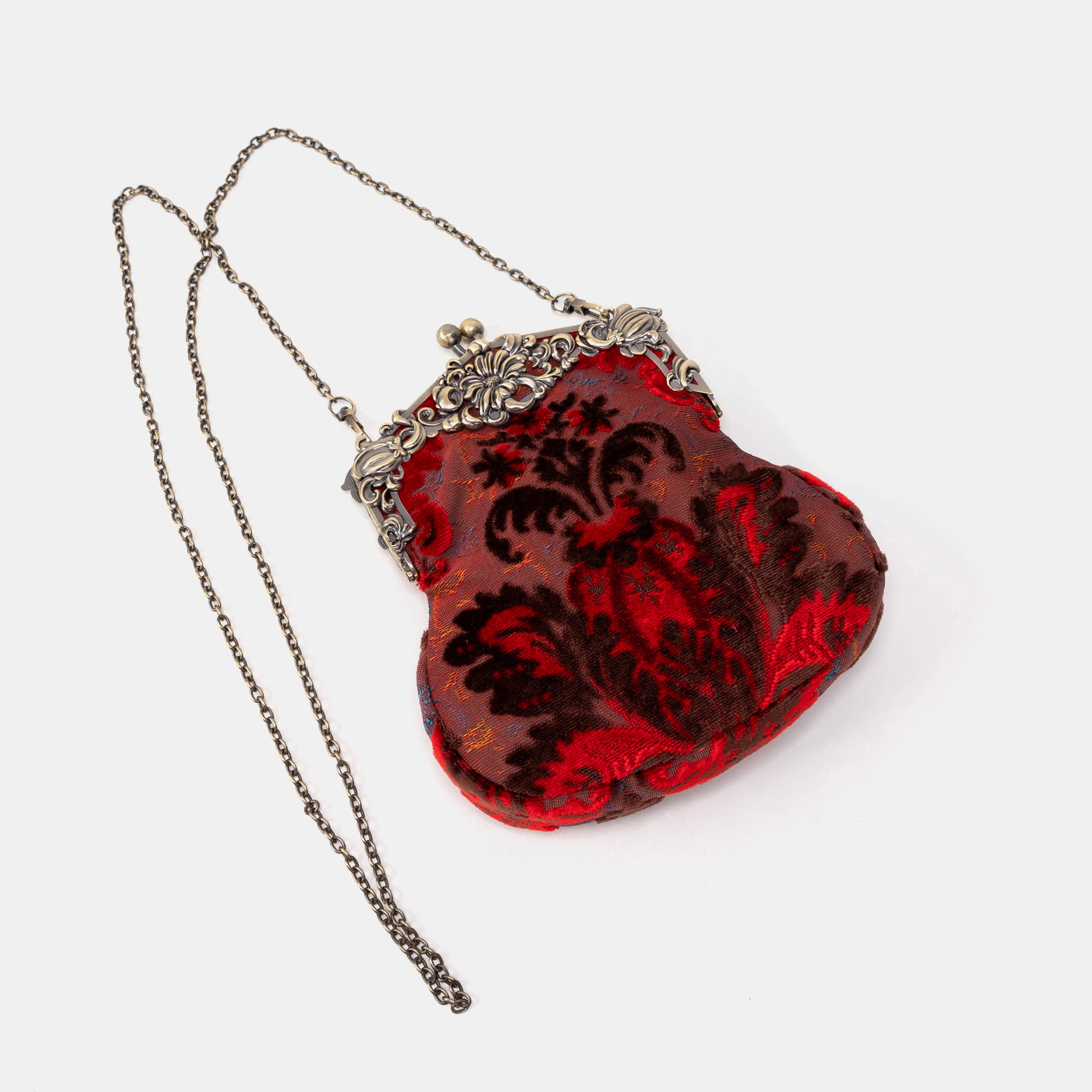 Burnout Velvet Revival Scarlet Chatelaine Purse Large with long chain