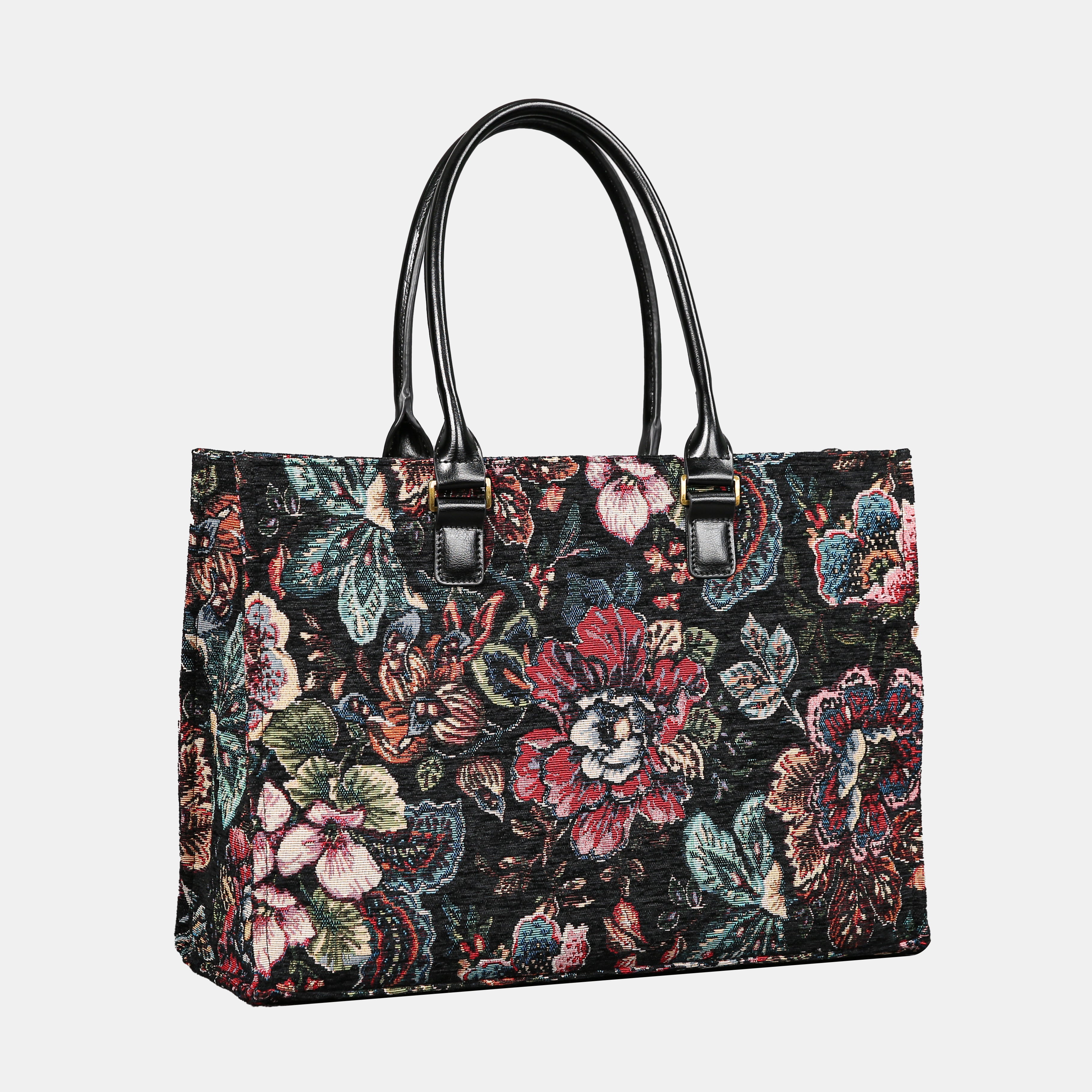 Rose Garden Black Laptop Work Tote  MCW Handmade-1