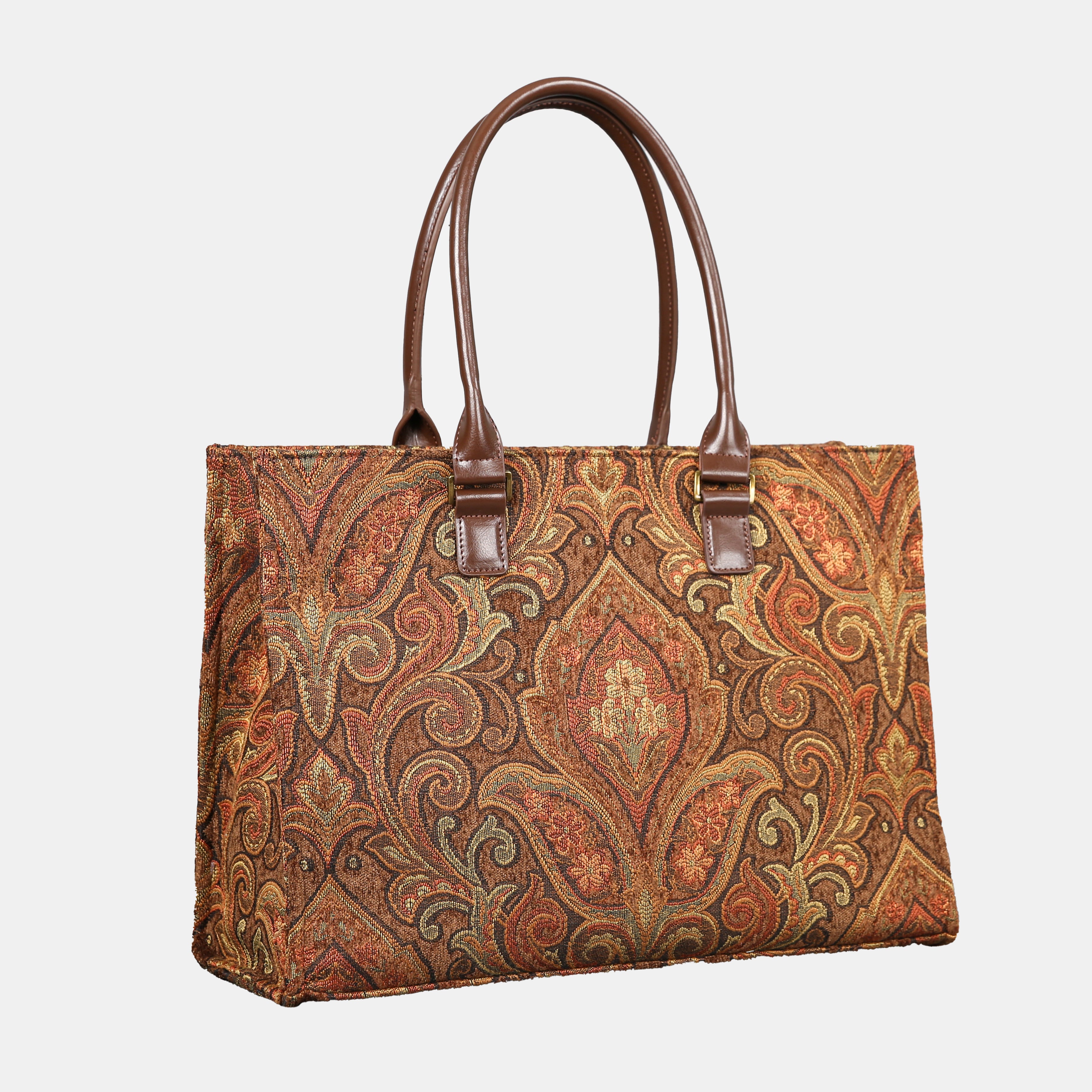 Damask D. Brown Laptop Work Tote  MCW Handmade-1