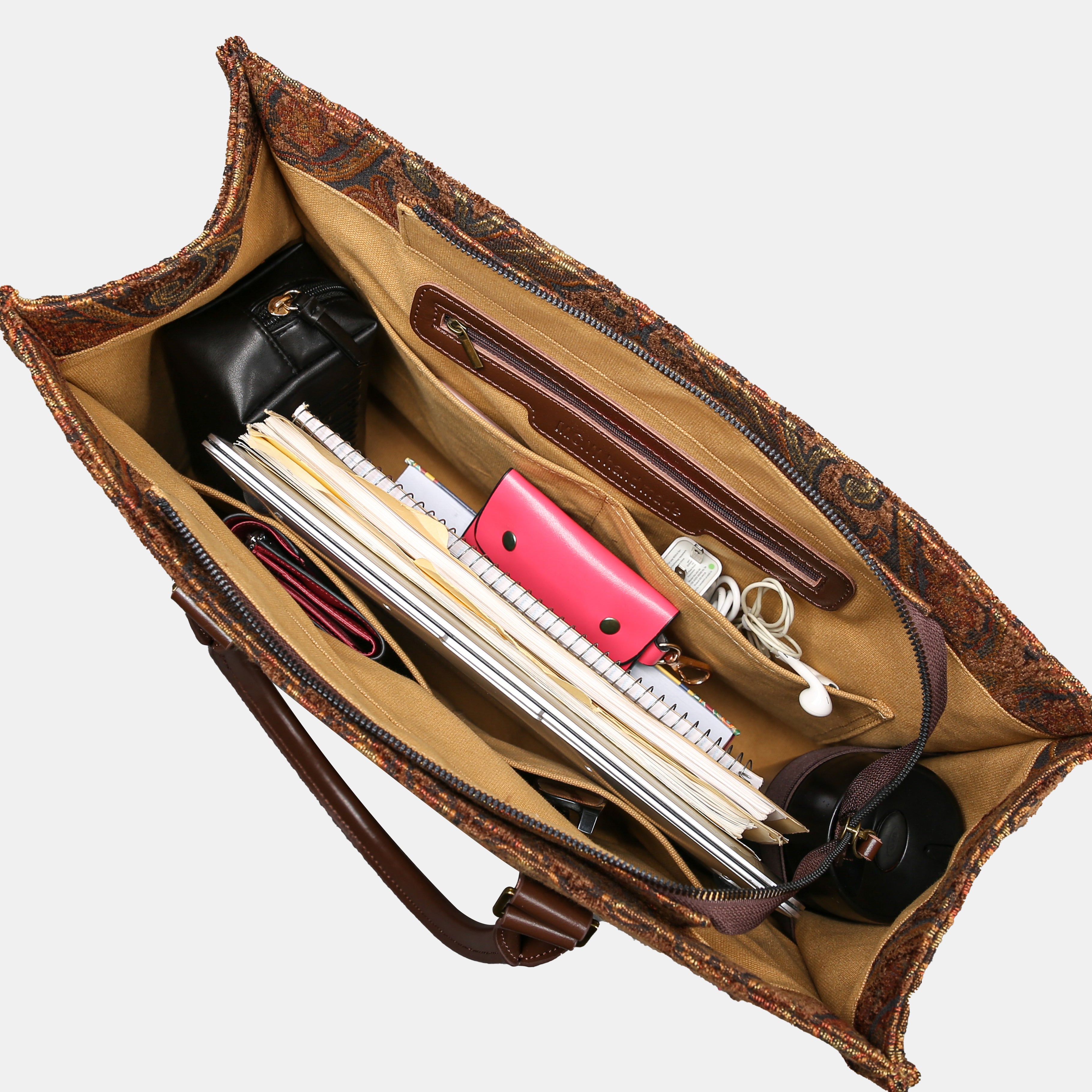 Damask D. Brown Laptop Work Tote MCW Handmade-3
