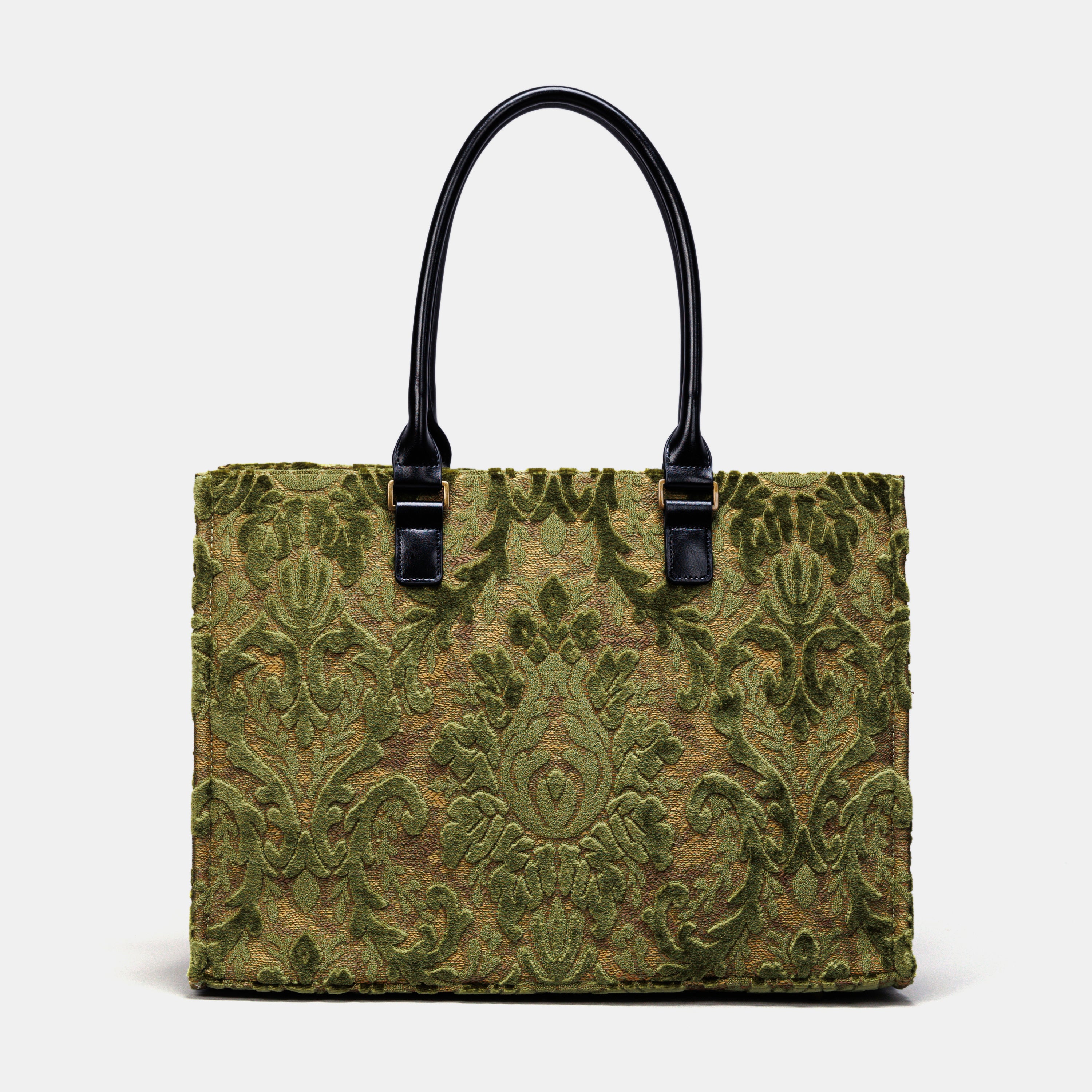 Burnout Velvet Fern Green Laptop Work Tote MCW Handmade