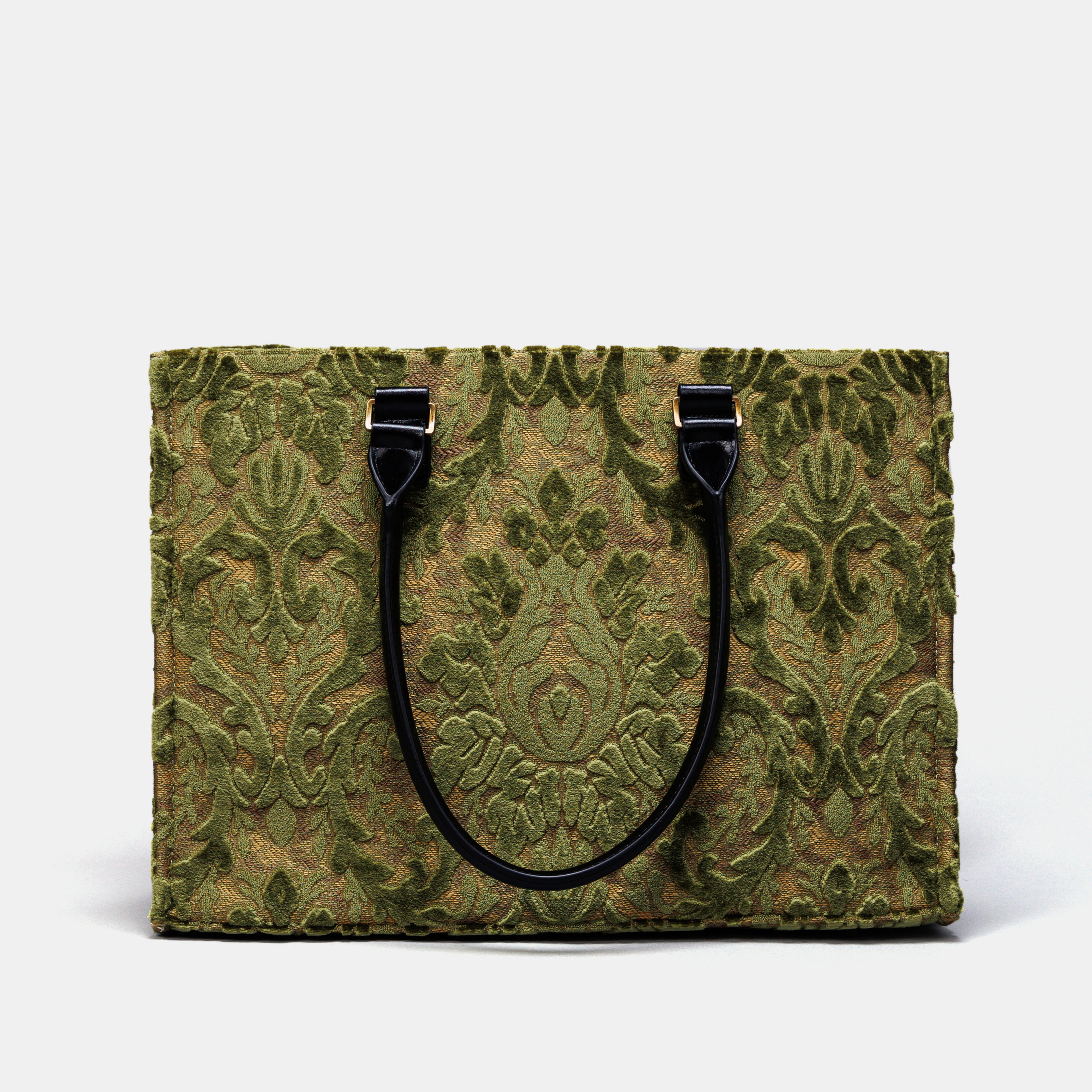 Burnout Velvet Fern Green Laptop Work Tote MCW Handmade-1