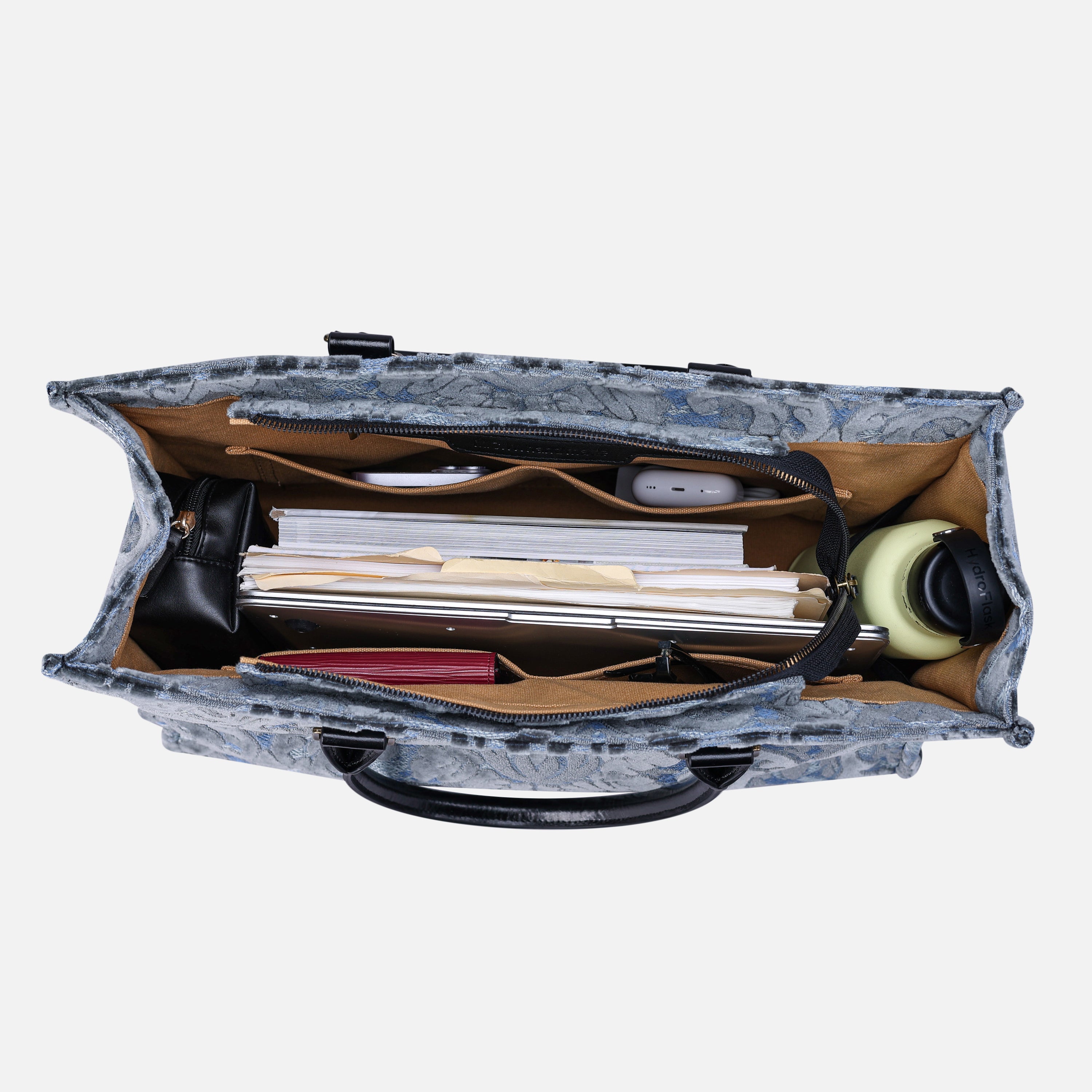 Burnout Velvet Steel Blue Laptop Work Tote  MCW Handmade-3